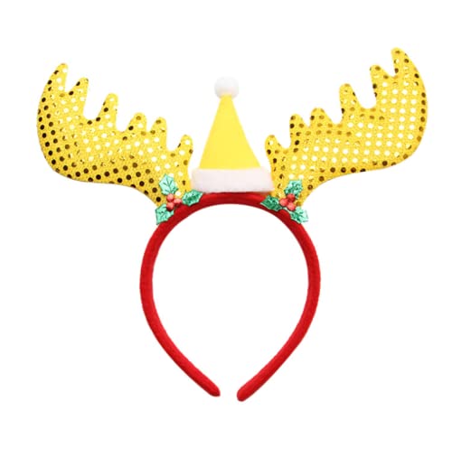 Christmas Reindeer Antlers Headband for Kids & Adults - Festive Holiday Party Headwear, Cosplay Accessory, Xmas Tree Decorations - Perfect for Christmas Parties, Family Gatherings & Holiday Photos (Yellow)