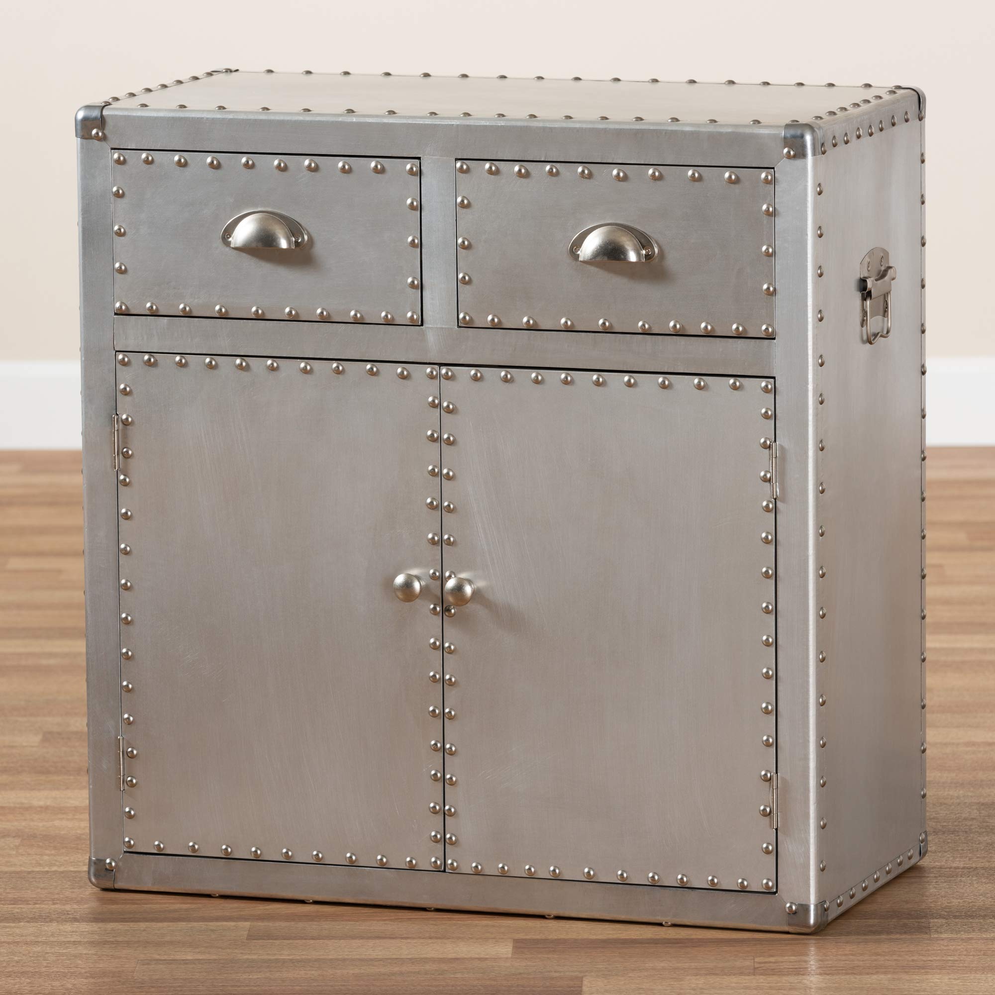 Baxton Studio Silver Multipurpose Shelving & Storage Cabinet - Modern Home Office, Living Room, or Garage Organizer