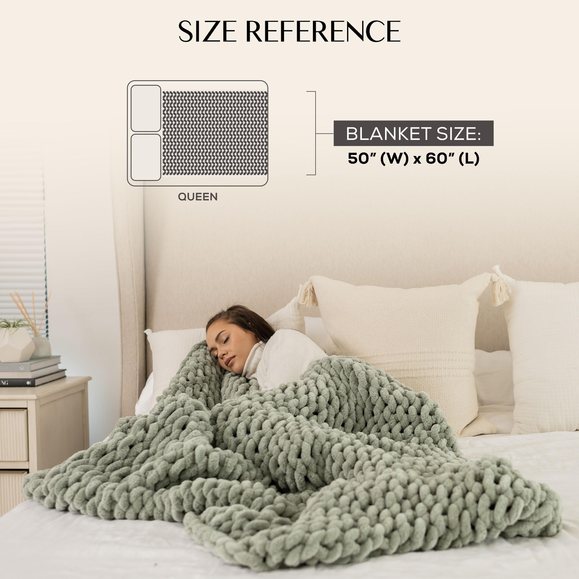 SAMIAH LUXE Sage Green Chunky Knit Blanket Throw 50x60 Inches - Soft Chenille Knitted Blanket for Couch, Bed & Home Decor - Cozy Thick Yarn Crochet Throw for Living Room, Bedroom & Boho Style - Perfect for Snuggling, Netflix Nights & Gift Giving