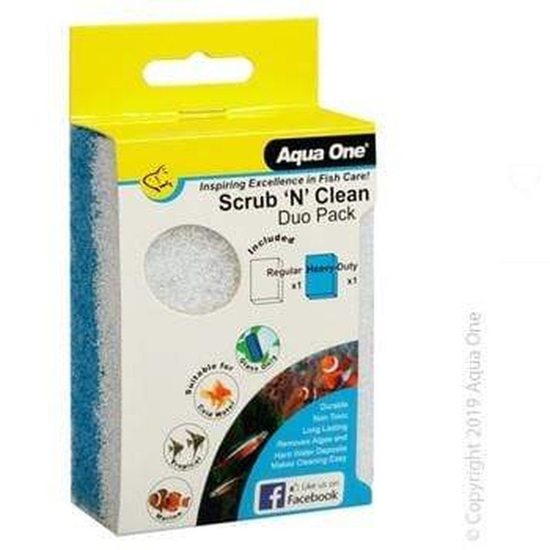 Aqua One Scrub N Clean Algae Pad Duo Pack - 2 Pack Algae Cleaning Pads for Aquariums & Fish Tanks - Safe for Glass & Acrylic Surfaces - Perfect for Freshwater & Saltwater Tanks