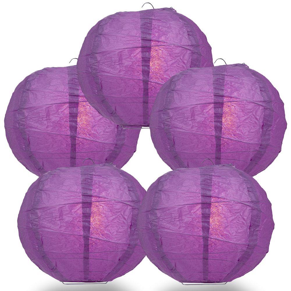 5 Pack 12 Inch Violet Free Style Ribbed Hanging Paper Lanterns - Perfect for Weddings, Parties, Home Decor & Outdoor Events
