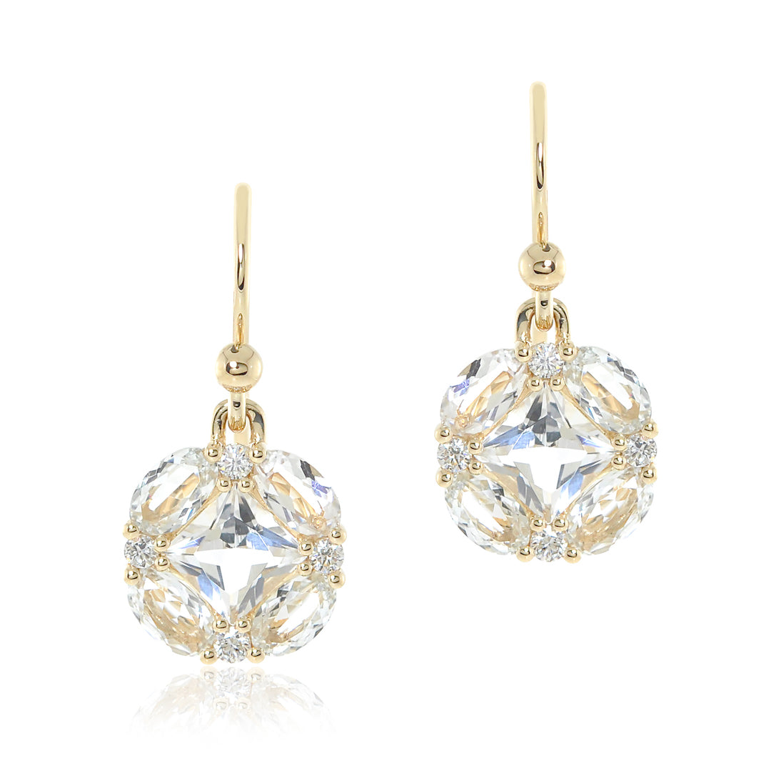 Exquisite White Topaz & Diamond Quadrille Drop Earrings – Elegant Dangle Jewelry for Women | Perfect for Weddings, Parties & Special Occasions