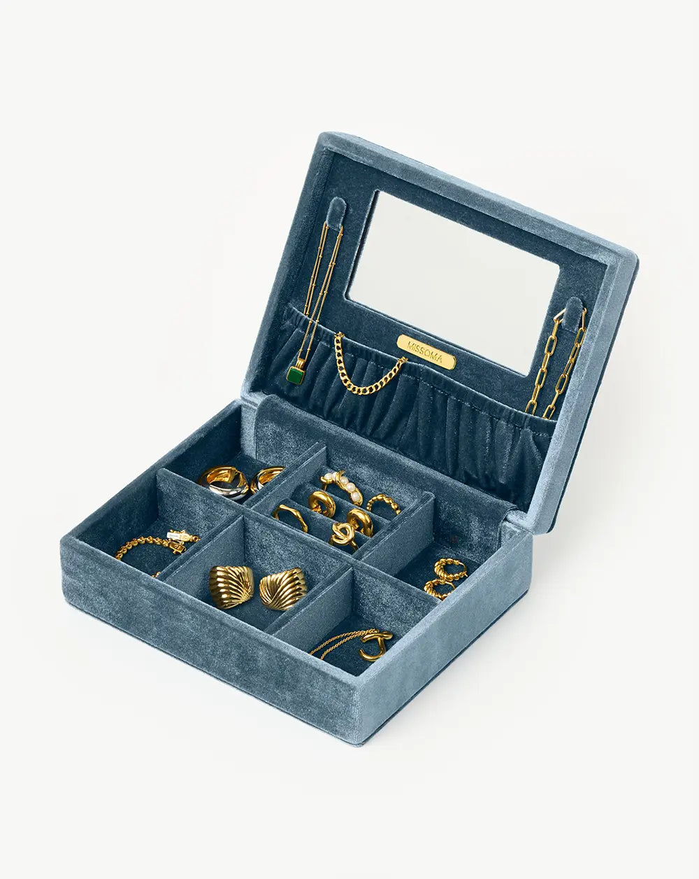 Luxury Velvet Jewelry Box with Blue Steel Accents - Elegant Storage for Necklaces, Rings & Earrings - Perfect for Gift Giving, Travel & Home Organization