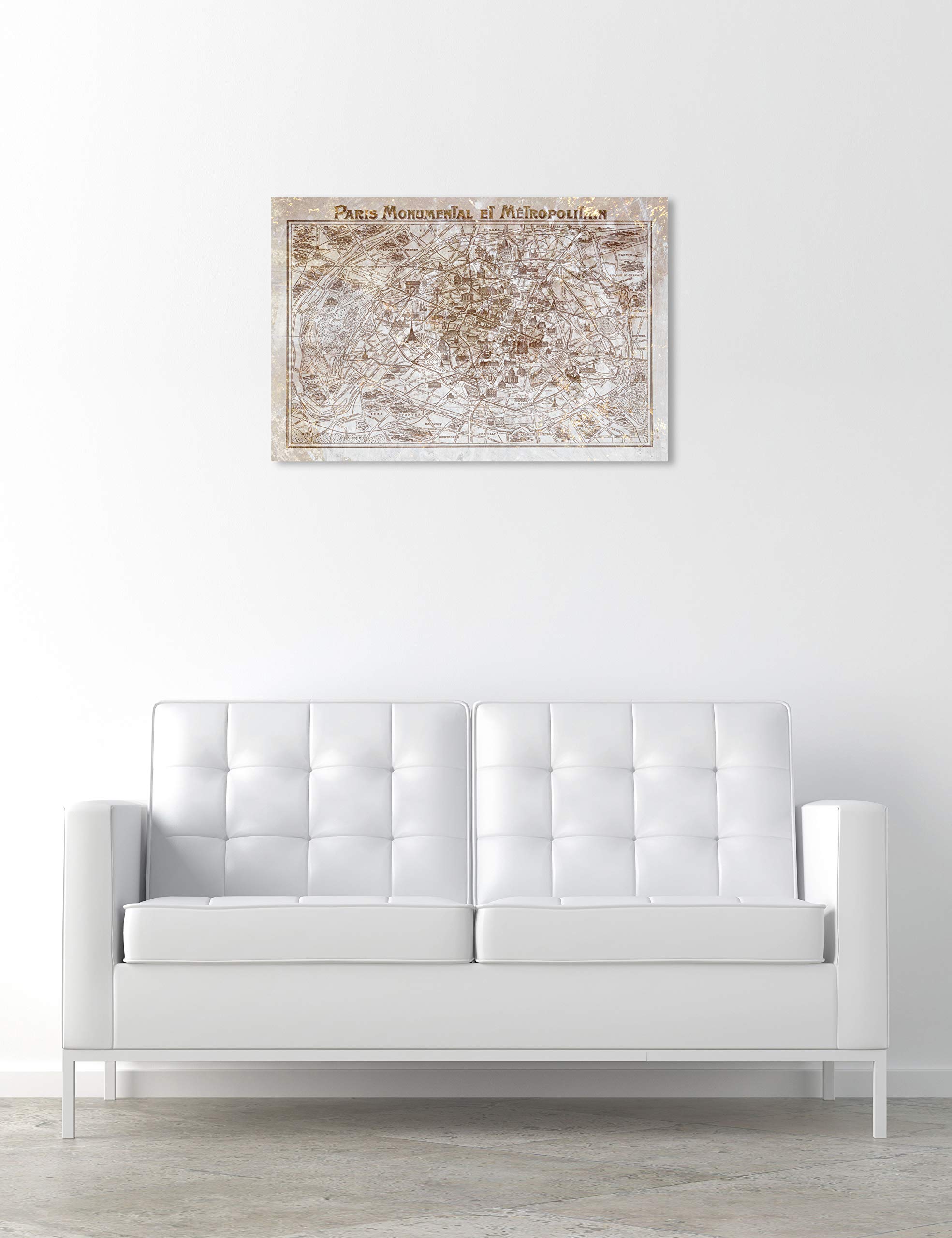 Dusty Paris Map Wall Art Canvas Print - 30