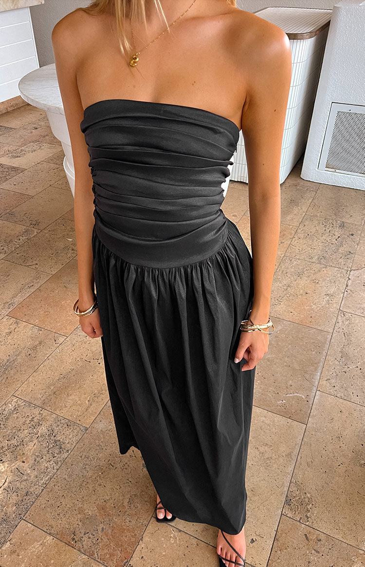 Elegant Dayton Black Strapless Maxi Dress for Women - Perfect for Weddings, Parties & Evening Events
