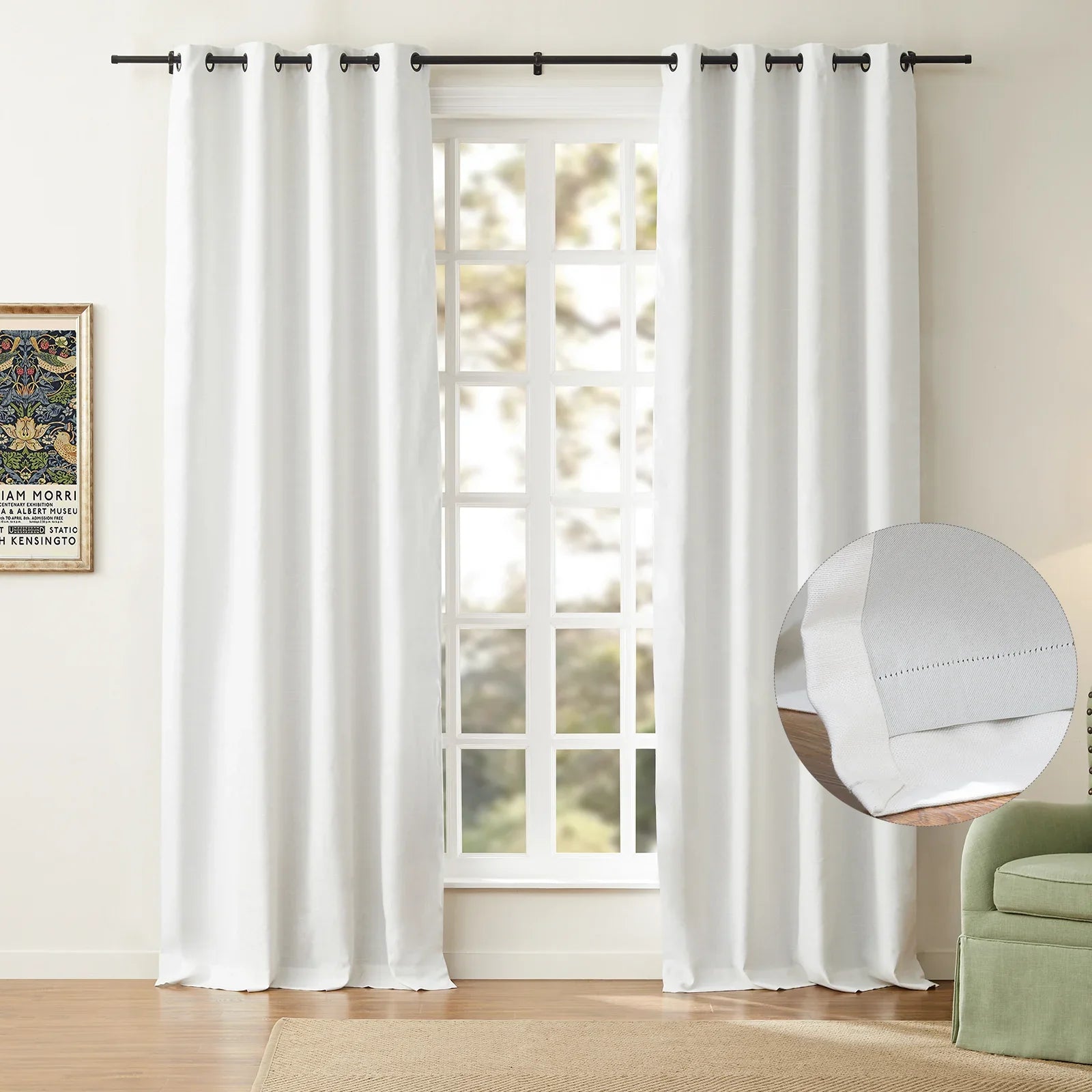 Premium Blackout Linen Cotton Curtains with Grommet Top - Thermal Insulated Drapes for Living Room & Bedroom (Set of 2 Panels)