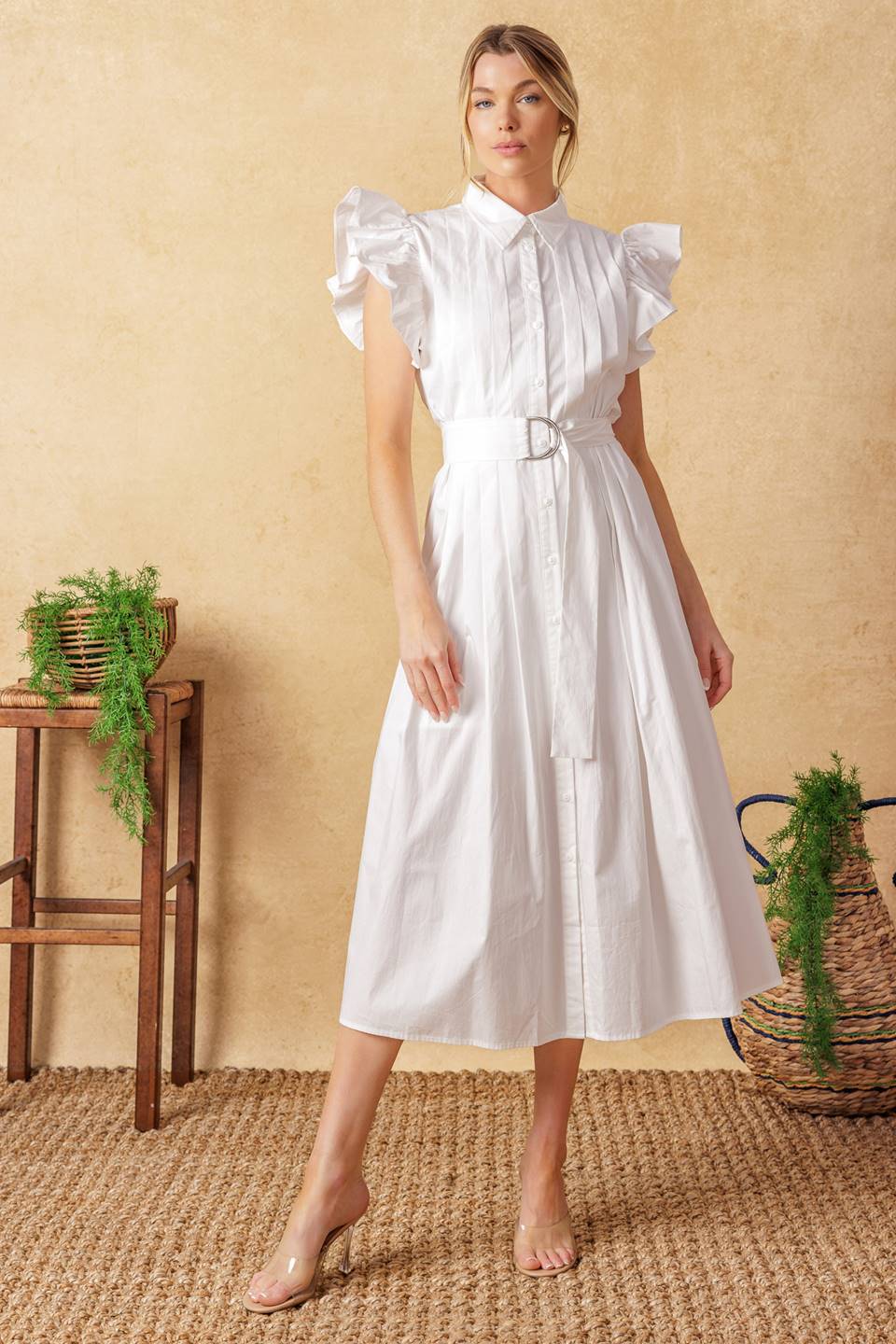 Glimpse in Time Pintuck Midi Dress - Elegant Flowy Women's Dress for Casual Outings, Office Wear & Special Occasions