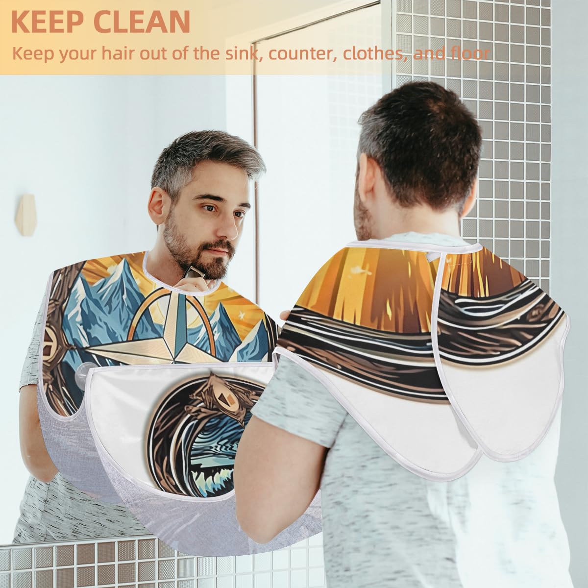 **Men's Beard Shaving Bib with Compass Design - Waterproof Hair Dye Apron for Barbers & Stylists - Sink Hair Catcher for Easy Cleanup - Perfect Gift for Beard Trimming & Haircutting at Home or Salon**