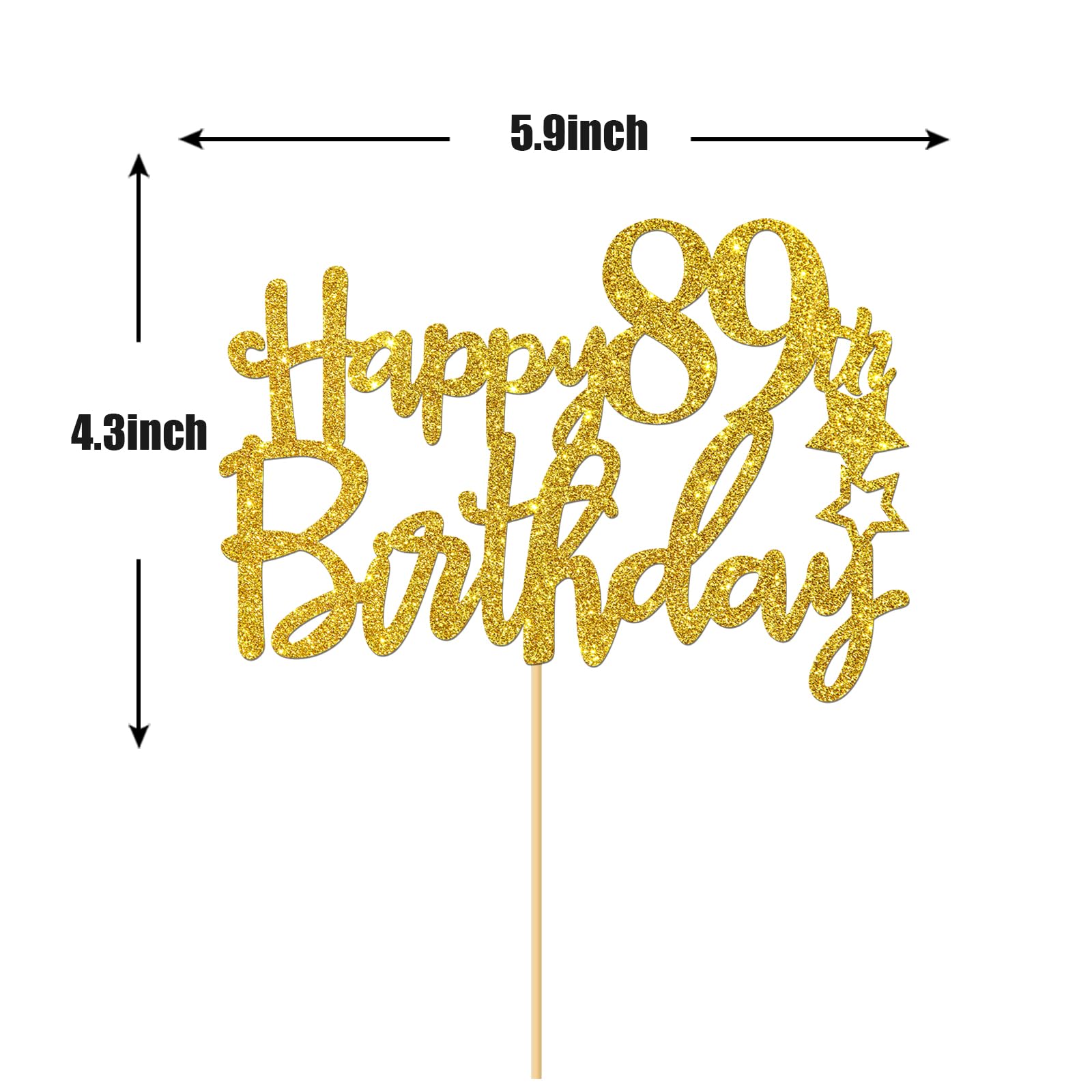 89th Birthday Cake Topper - Gold Glitter 89 Sign for Birthday Cakes - Cheers to 89 Years Party Decorations - Perfect for Milestone Birthday Celebrations & Anniversary Parties