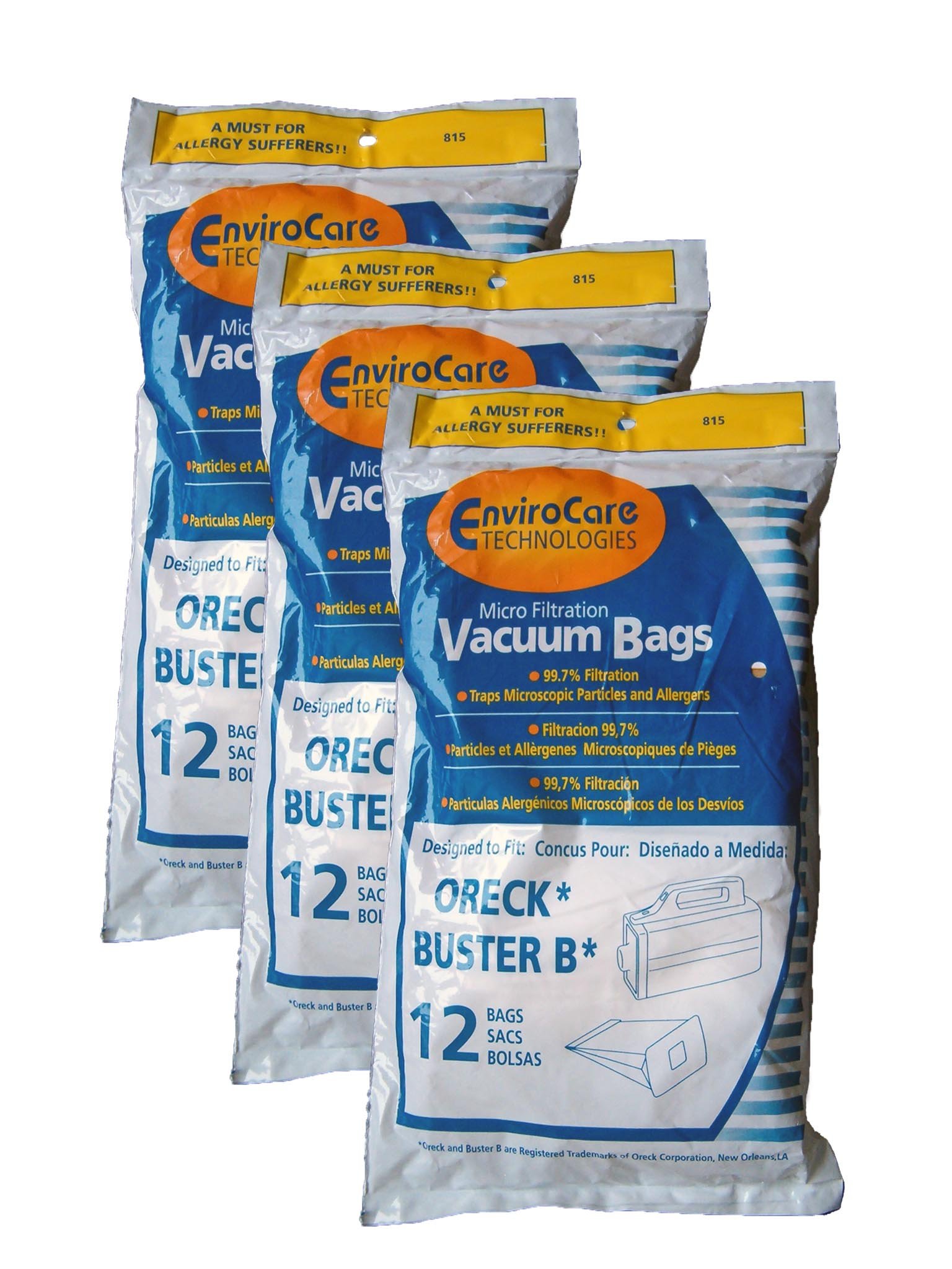 36 EnviroCare Buster B Allergy Vacuum Bags for Canister Vacuums - Fits PKBB12DW, MCV-160 & BB-1000-DB Models - Dust & Allergen Protection for Home Cleaning - Perfect for Pet Hair, Dust Mites & Allergy Sufferers