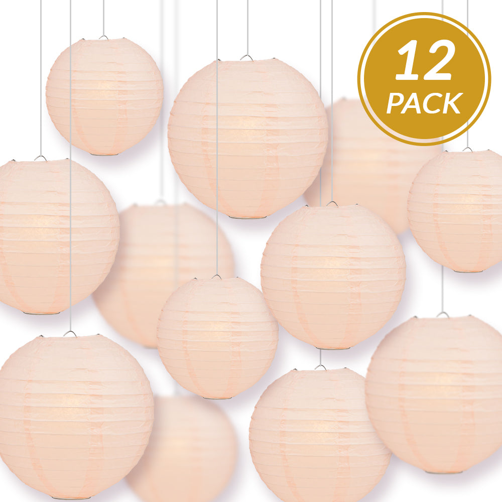 12-Piece Rose Quartz Pink Paper Lantern Set - Chinese Hanging Wedding & Party Decorations (12/10/8 Inch) - Perfect for Bridal Showers, Baby Showers, and Garden Parties