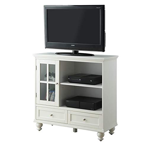 Pemberly Row 42 Inch TV Stand Entertainment Center with Storage - Modern White Highboy TV Console for Living Room, Bedroom & Home Theater Setup