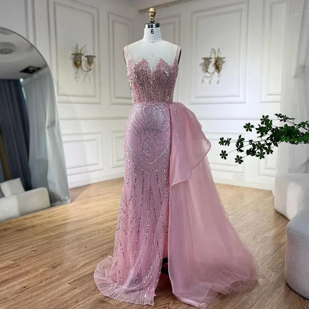 Elegant Sage Green Spaghetti Strap Mermaid Evening Dress with Detachable Overskirt LA72378 - Perfect for Prom, Wedding Guest & Formal Events