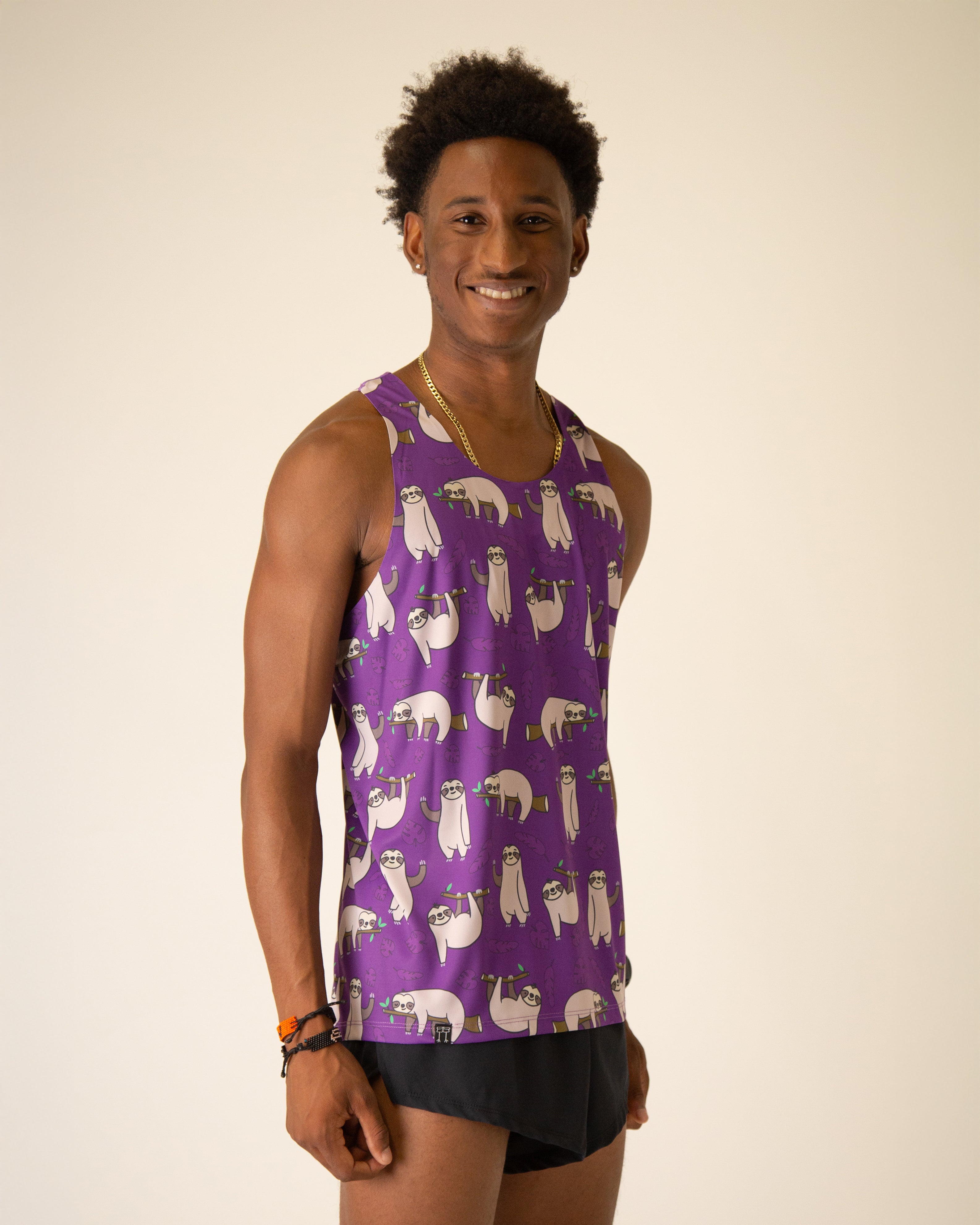 Men's Sloth Print Performance Singlet - Breathable & Moisture-Wicking Workout Tank Top for Gym, Running & Athletic Training