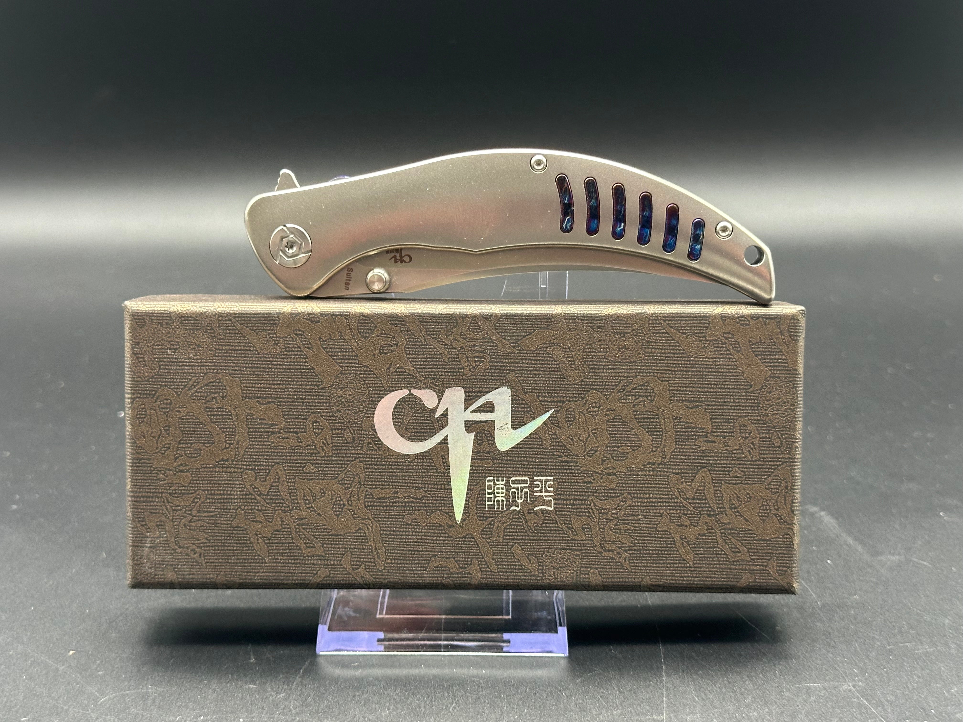 CH Knives Sultan Folding Knife - Grey Titanium Handle, S35VN Steel Plain Edge - EDC, Outdoor Camping, Survival & Tactical Use