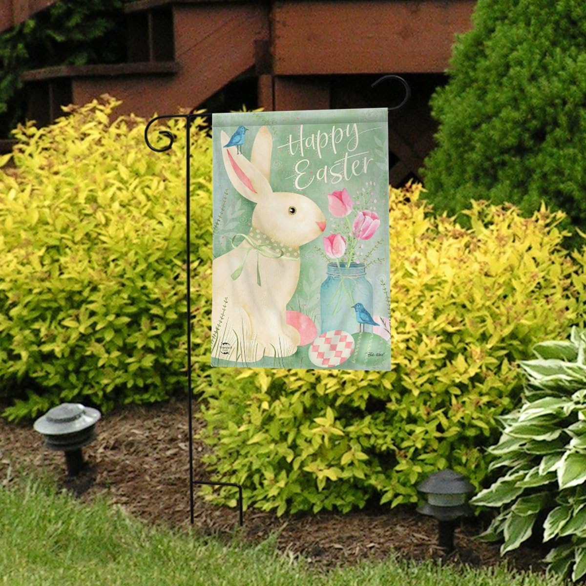 Briarwood Lane Easter Bunny and Tulips Primitive Garden Flag - Spring Home Decor for Front Yard, Porch & Outdoor Seasonal Display