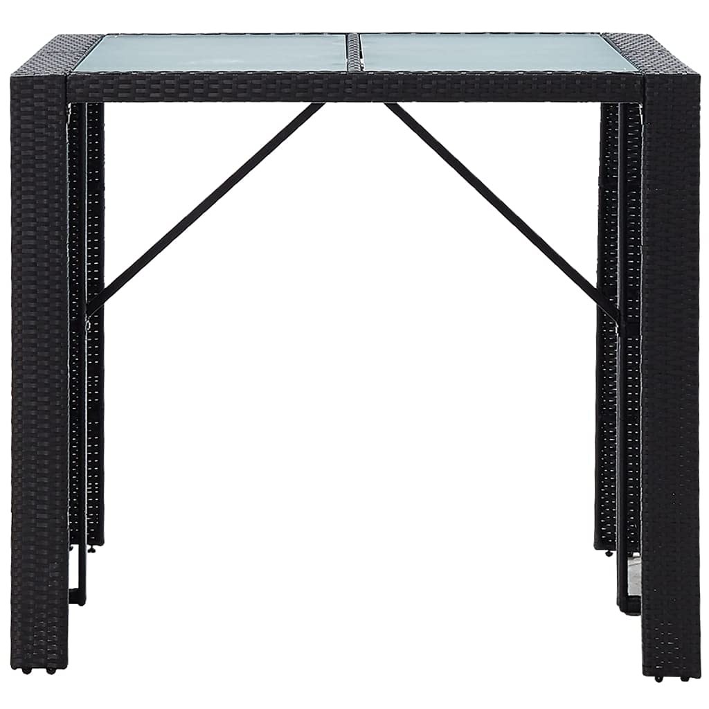 5-Piece Outdoor Bar Set - Black Poly Rattan & Glass Table with Cushions - Patio, Garden, Poolside Furniture for Backyard, Courtyard & Outdoor Entertaining