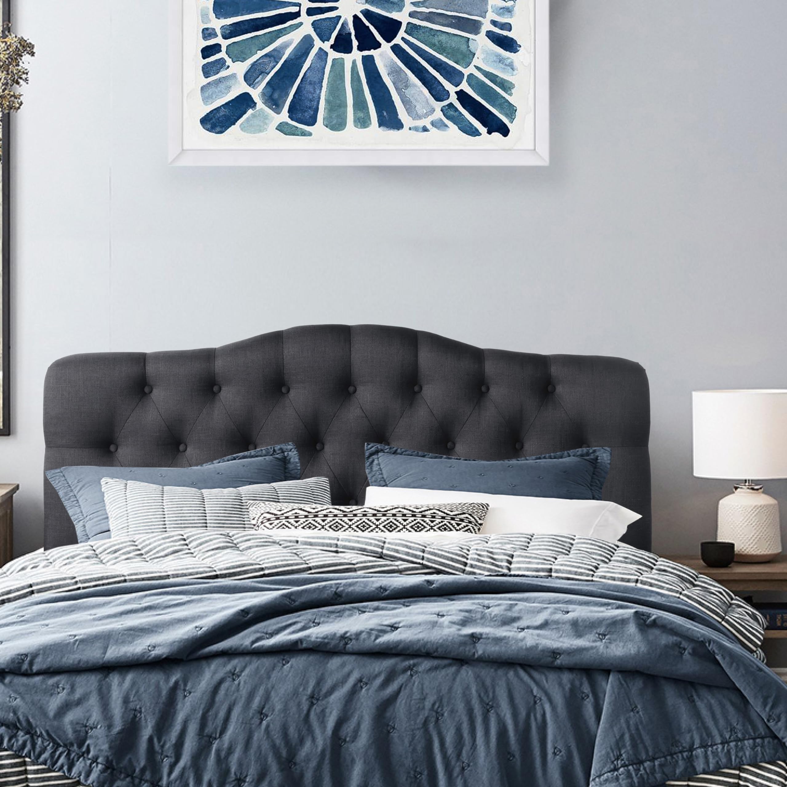 Rosevera Harriman Adjustable Height Queen Size Headboard with Linen Upholstery & Button Tufting - Modern Bedroom Decor for Master Bed, Guest Room & Apartment