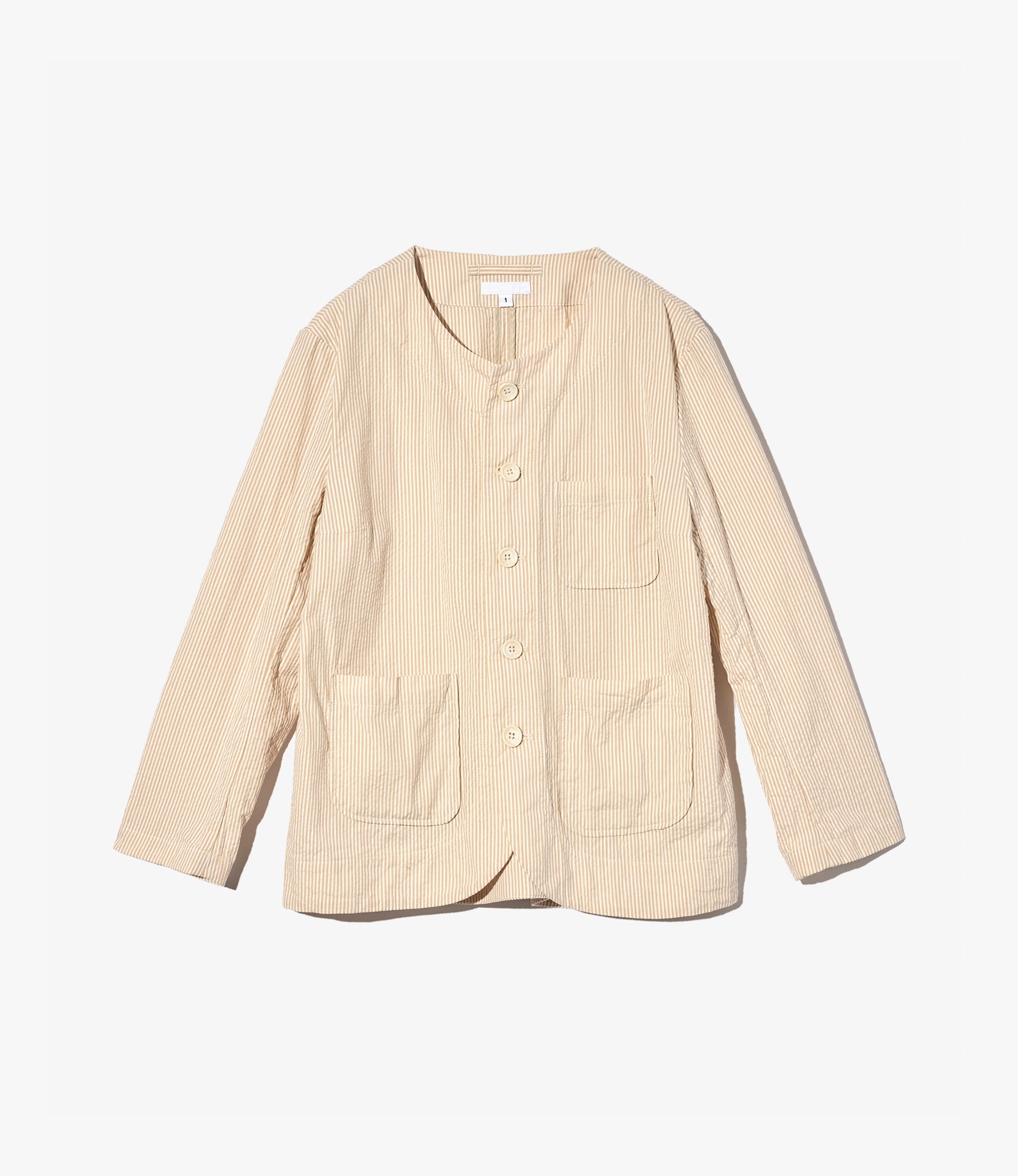 Beige Stripe Cotton Seersucker Cutaway Jacket for Men - Lightweight Summer Blazer for Outdoor Weddings & Business Casual Wear