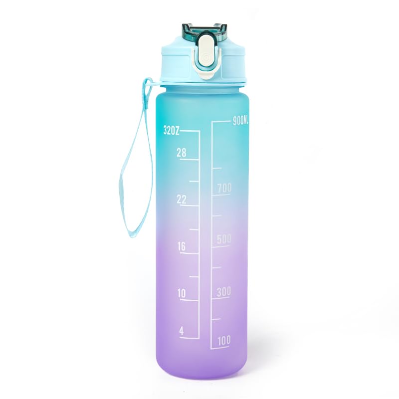 YAMSLAM 900ml BPA-Free Plastic Water Bottle with Straw - Leak Proof Sports Water Bottle for Gym, School, Hiking & Outdoor Activities - Reusable Fitness Drink Bottle for Students & Athletes