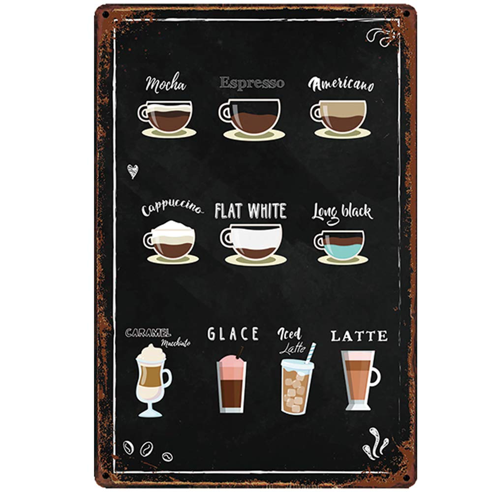 Vintage Retro Coffee Tin Metal Wall Sign - Thick Tinplate Poster Art for Cafe, Kitchen & Coffee Corner Decor | Perfect for Home Bar, Coffee Shop & Man Cave Wall Art