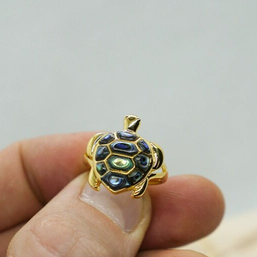 18K Gold Turtle Ring with Genuine Abalone Shell - Elegant Jewelry for Women, Perfect for Gifts, Beach Weddings & Boho Fashion