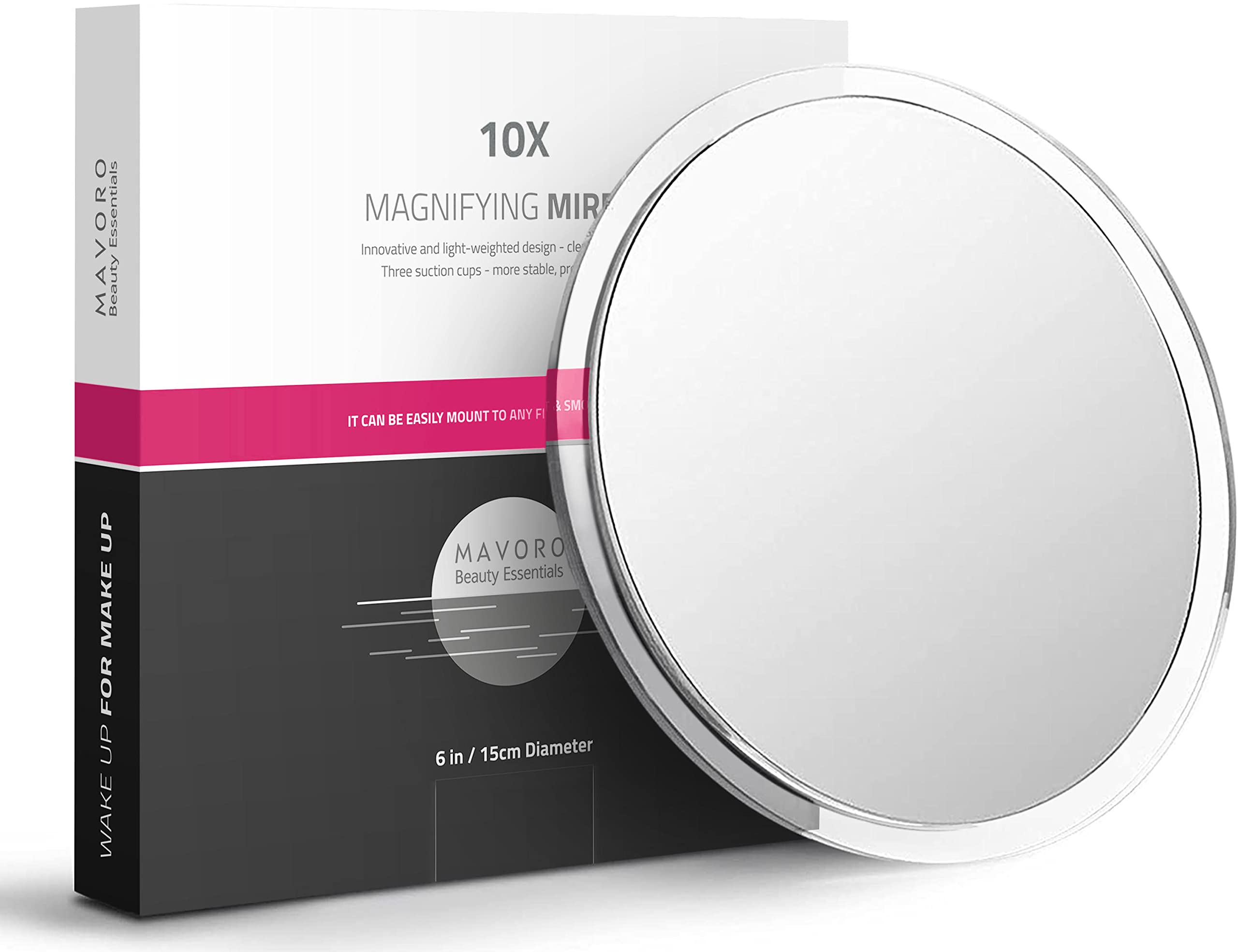 Mavoro 10X Magnifying Mirror with Triple Suction Cups - Portable Travel Makeup Mirror for Precise Cosmetic Application, Eyebrow Shaping & Skincare - Perfect for Bathroom, Vanity & On-the-Go Use