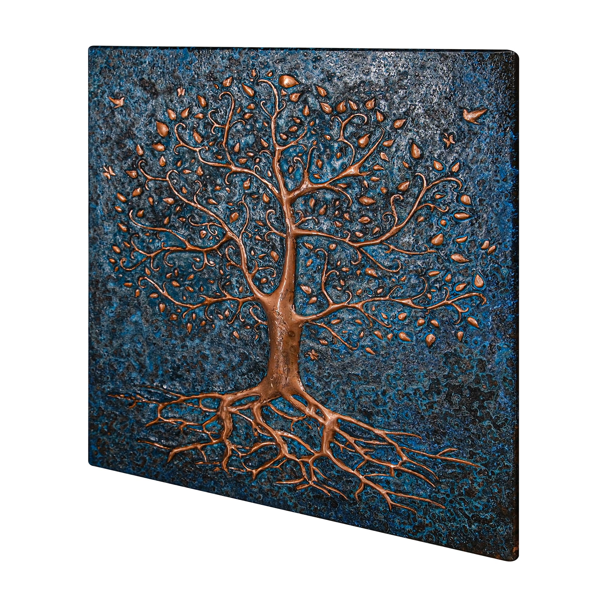 Handmade Copper Backsplash Tile - Tree with Roots Design - Custom Kitchen Backsplash Panel for Indoor & Outdoor Wall Decor (Blue) | Perfect for Modern Kitchens, Bathrooms & Patio Accent Walls