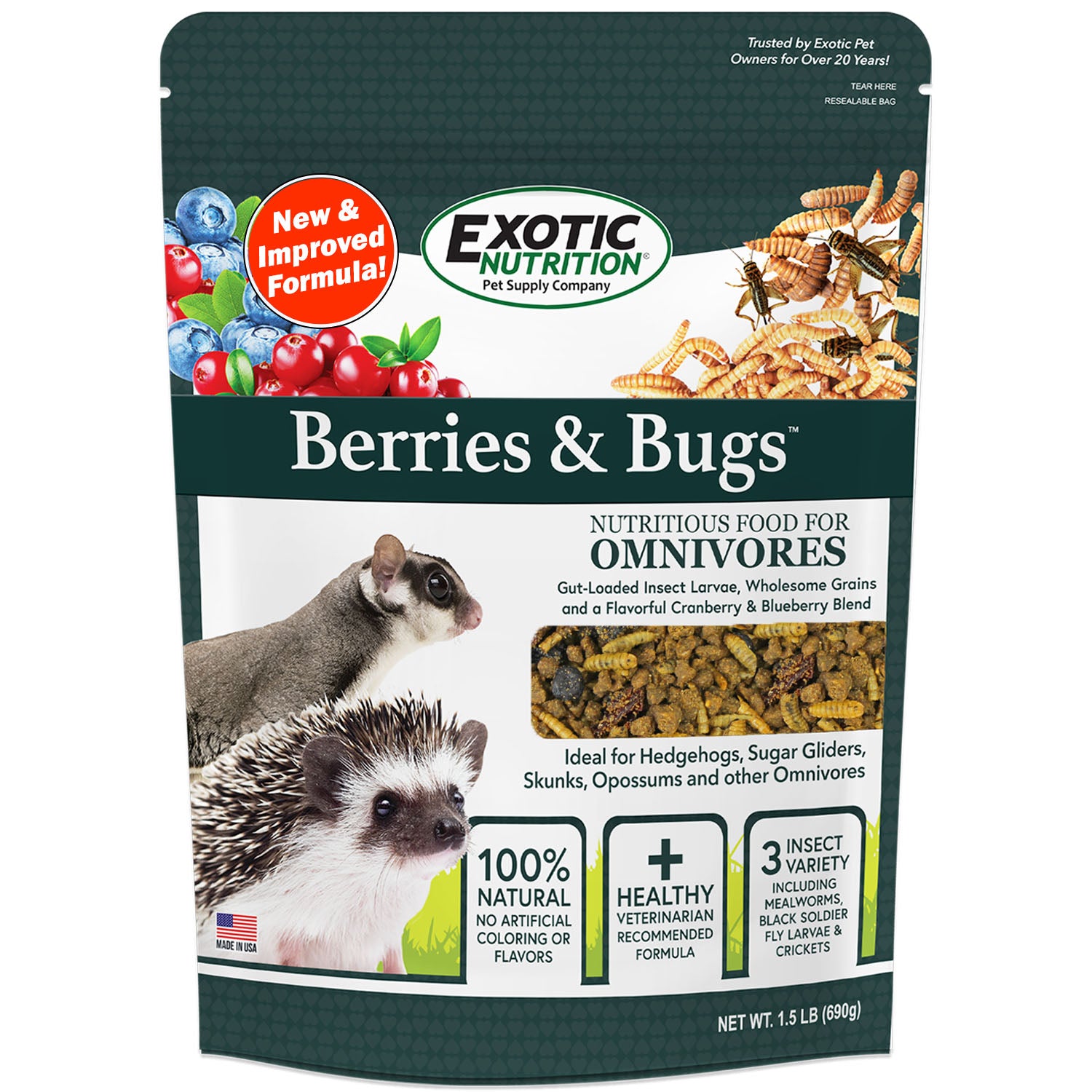Premium Sugar Glider & Hedgehog Food - Berries & Bugs Blend - Nutritious Diet for Small Pets - Perfect for Feeding, Treats & Daily Nutrition