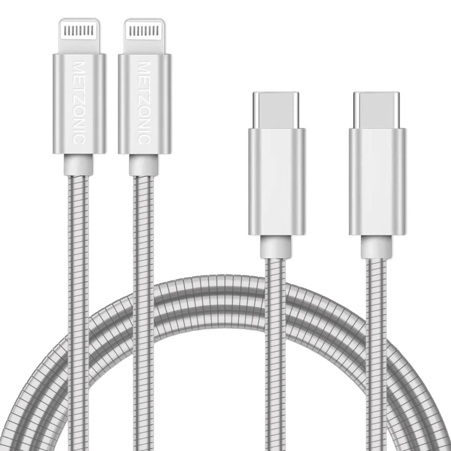 MFi Certified Lightning Cable [2 Pack 6.6ft] - Durable Metal Braided USB C to Lightning Cable with Short-Circuit Protection & Fast Charging - Perfect for iPhone, iPad & Car Charging