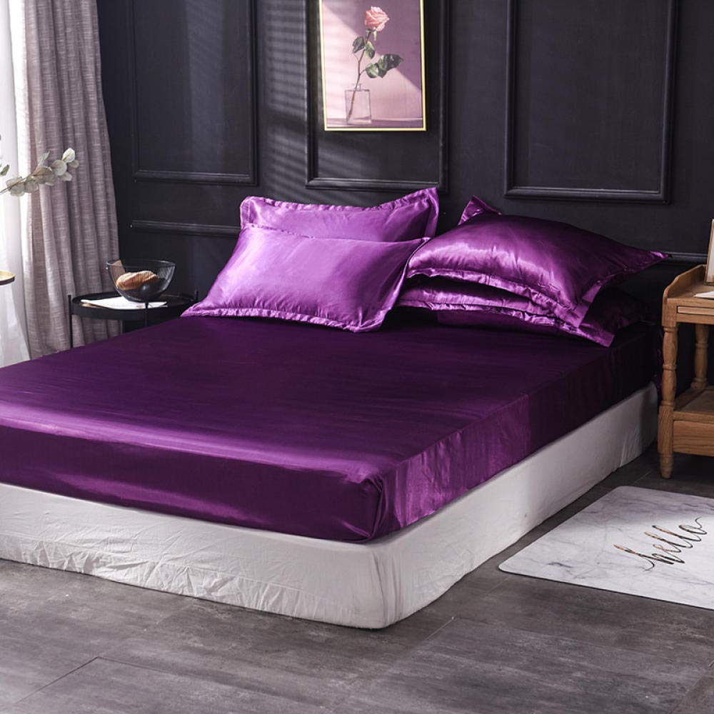 Luxury King Size Bed Sheet Set - 100% Brushed Microfiber, Satin Soft 180x200cm (3pc) Purple Bedding Set with Fitted Sheet & Pillowcases | Hotel Quality Mattress Protector for Master Bedroom & Guest Room Decor