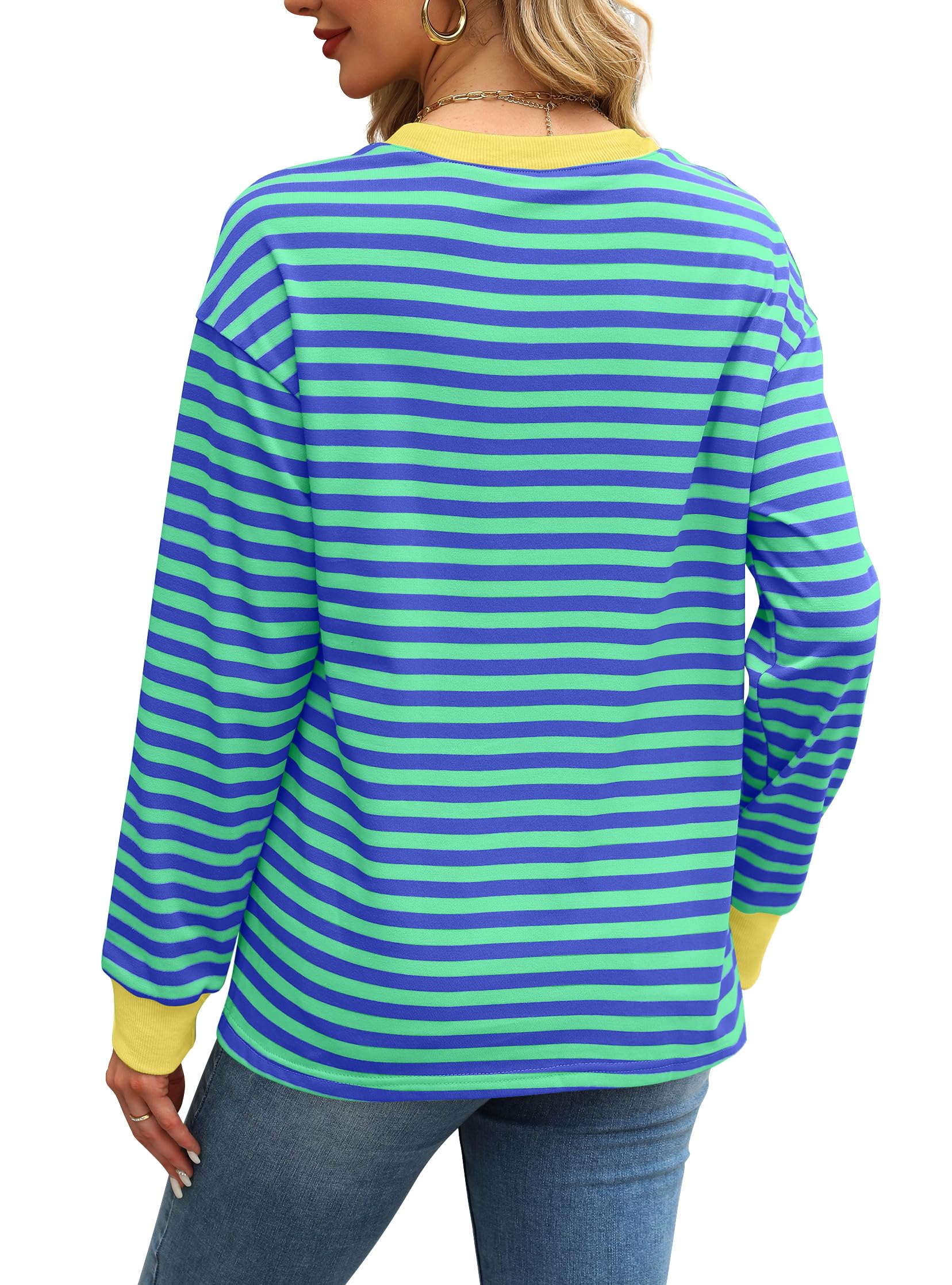 WIHOLL Women's Long Sleeve Striped Tunic Top - Crewneck Casual Blouse for Work, Office & Everyday Wear | Comfortable & Stylish Plus Size Tops