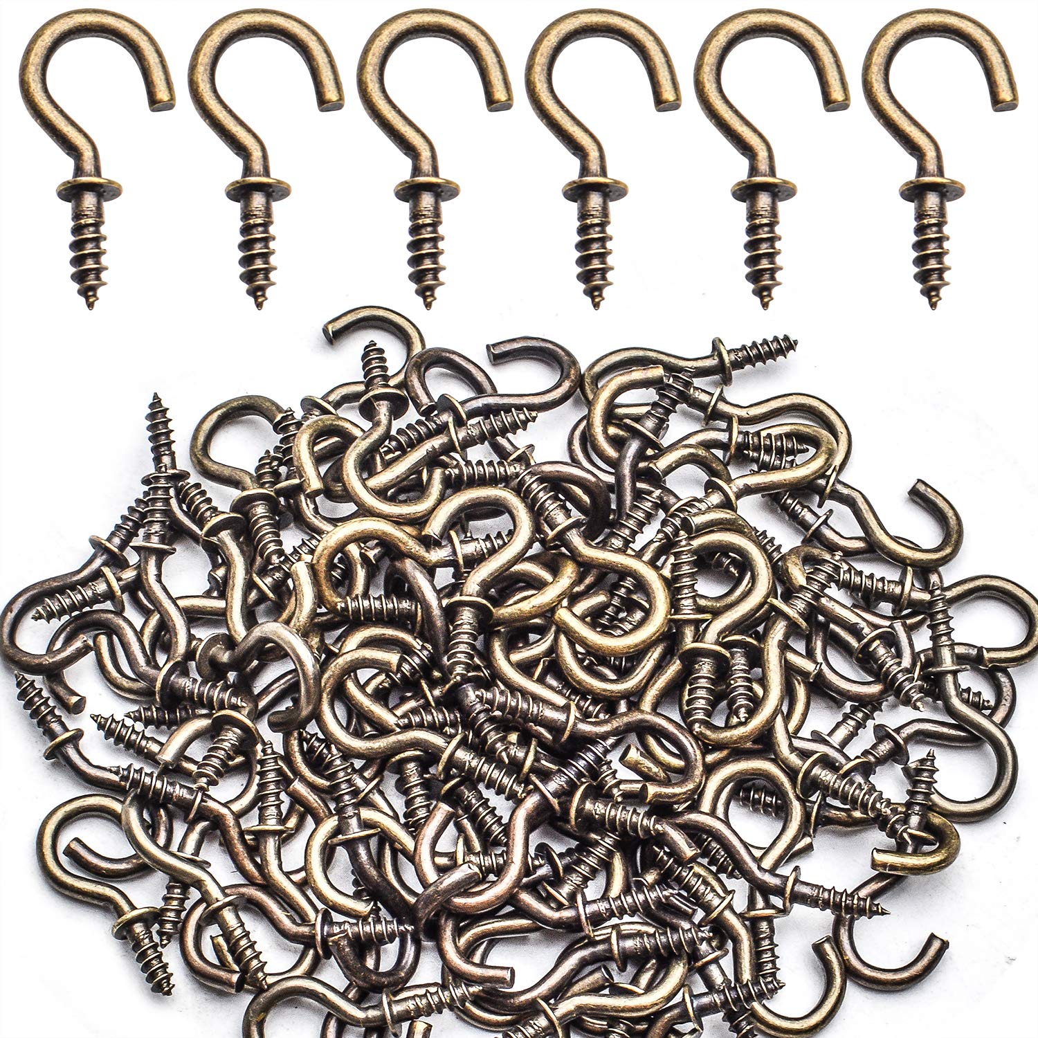 Aylifu 100pcs 1/2 Inch Bronze Mini Cup Hooks - Screw-in Hooks for Ceiling, Jewelry, Home Decor, DIY Projects - Indoor & Outdoor Use for Hanging Plants, Ornaments, Lights & More