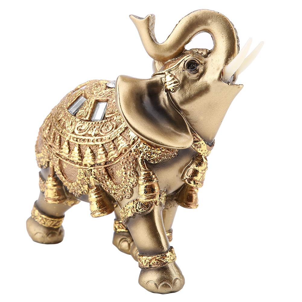 Golden Elephant Sculpture Statue - Home & Office Decor, Anti-Slip Floor Decoration, Lucky Elephant Figurine for Living Room, Bedroom, Cafe (Gift Idea)