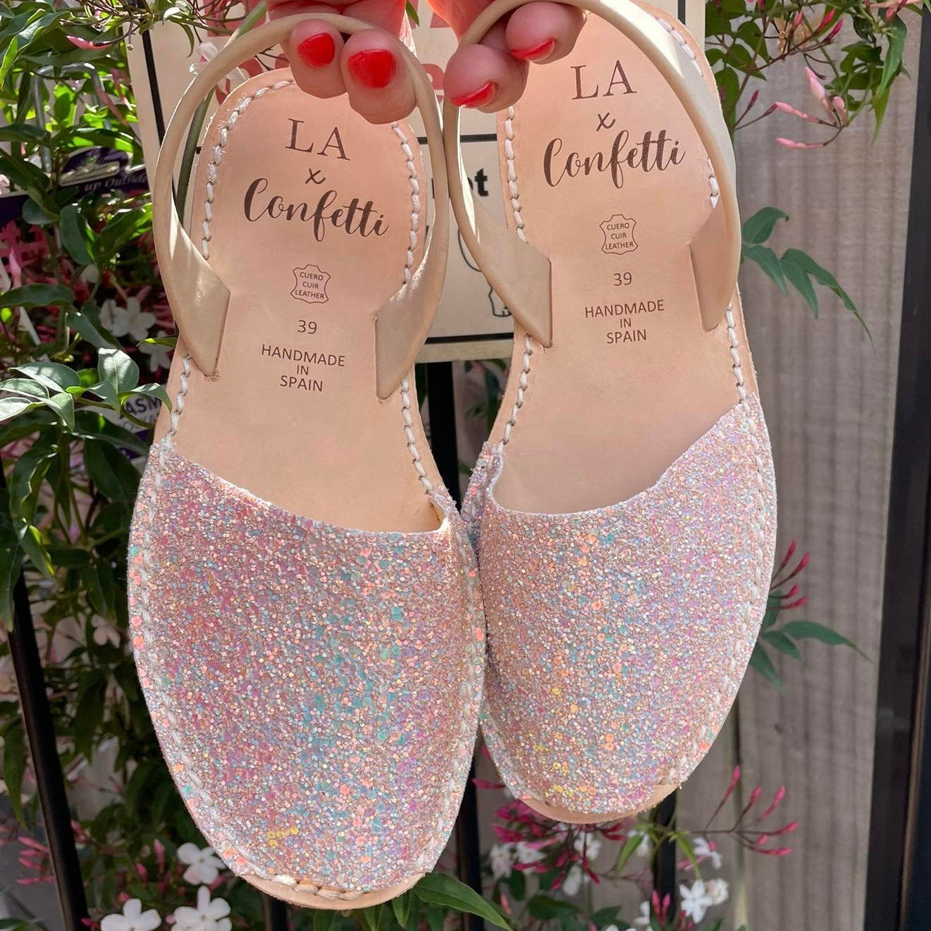 LA x Confetti Classic Avarcas Women's Sandals - Pearl Pink Glitter Comfortable Slip-On for Beach, Summer, and Casual Wear