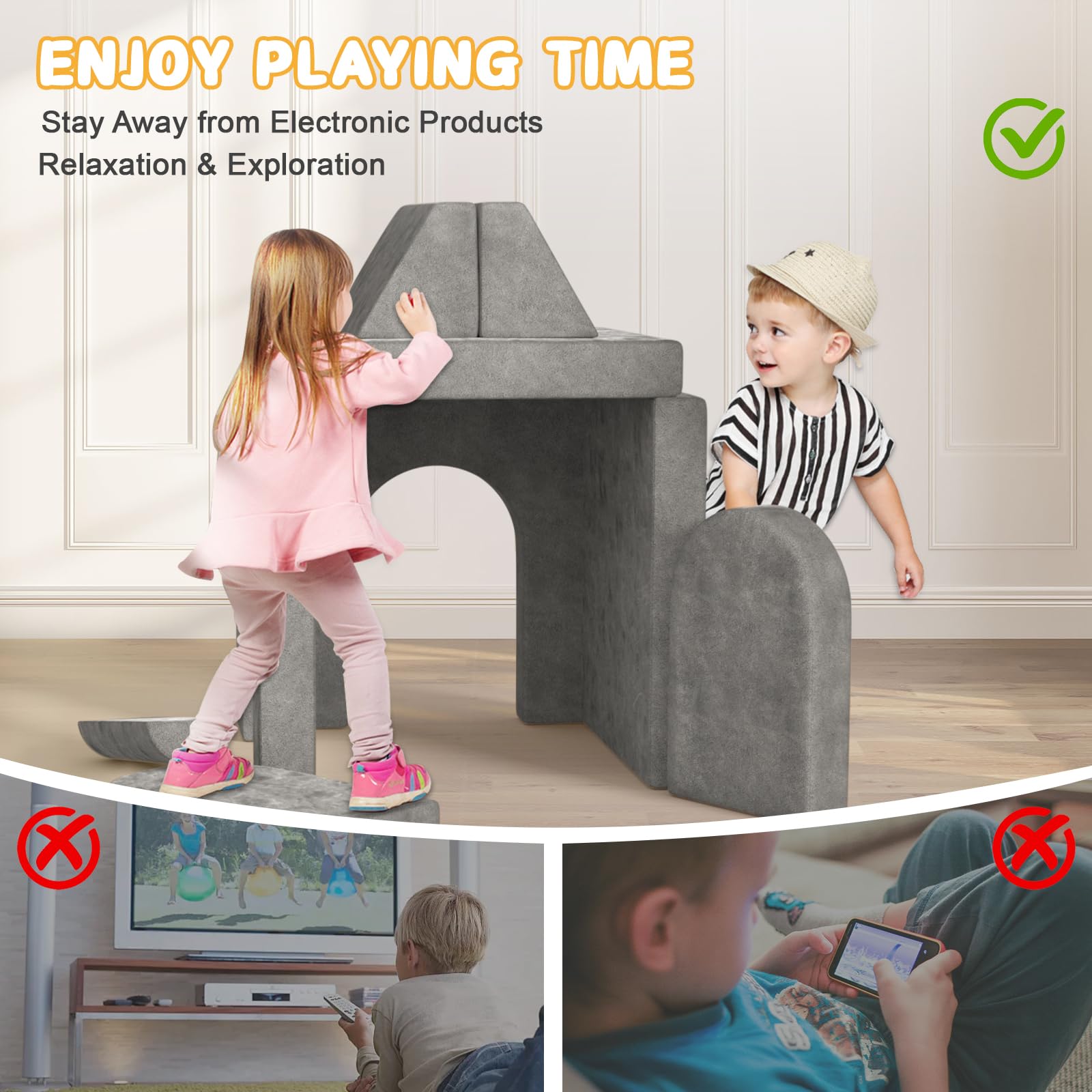 Modular Kids Play Couch Convertible Sofa for Toddlers & Children - 10-Piece DIY Creative Playroom Furniture for Nursery, Playtime, Imagination & Relaxation - Perfect for Indoor Play, Reading Nook & Cozy Lounging