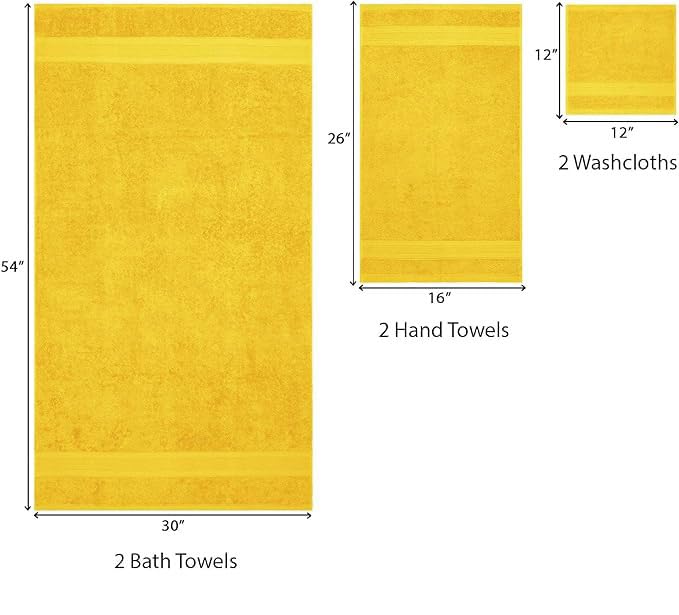 TRIDENT Soft & Plush Luxury Towel Set - 100% Cotton Bath & Hand Towels (6-Piece, Mustard Yellow) | Ultra Absorbent for Spa, Hotel & Home Bathroom Use