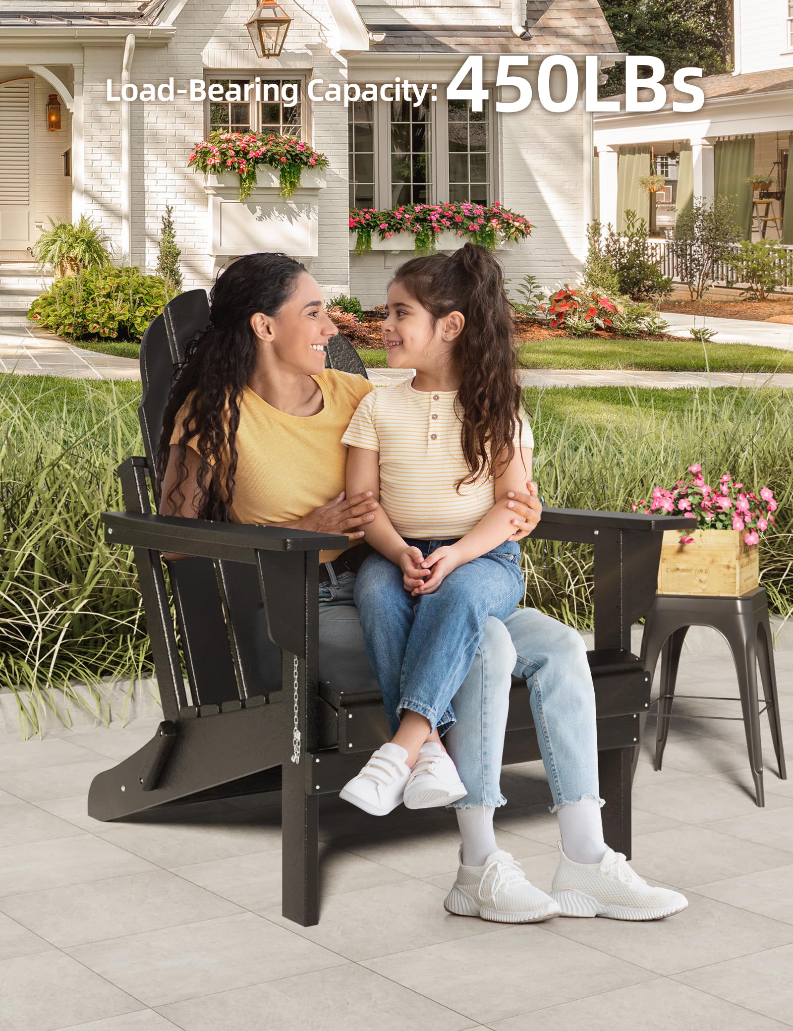 **Durable HDPE Poly Lumber Folding Adirondack Chair - All-Weather Resistant, Foldable Oversized Outdoor Chair for Balcony, Porch, Patio, Lawn, Backyard, Deck, Garden & Camping - Easy Assembly, Black - Perfect for Relaxing, Sunbathing & Outdoor Gatherings**