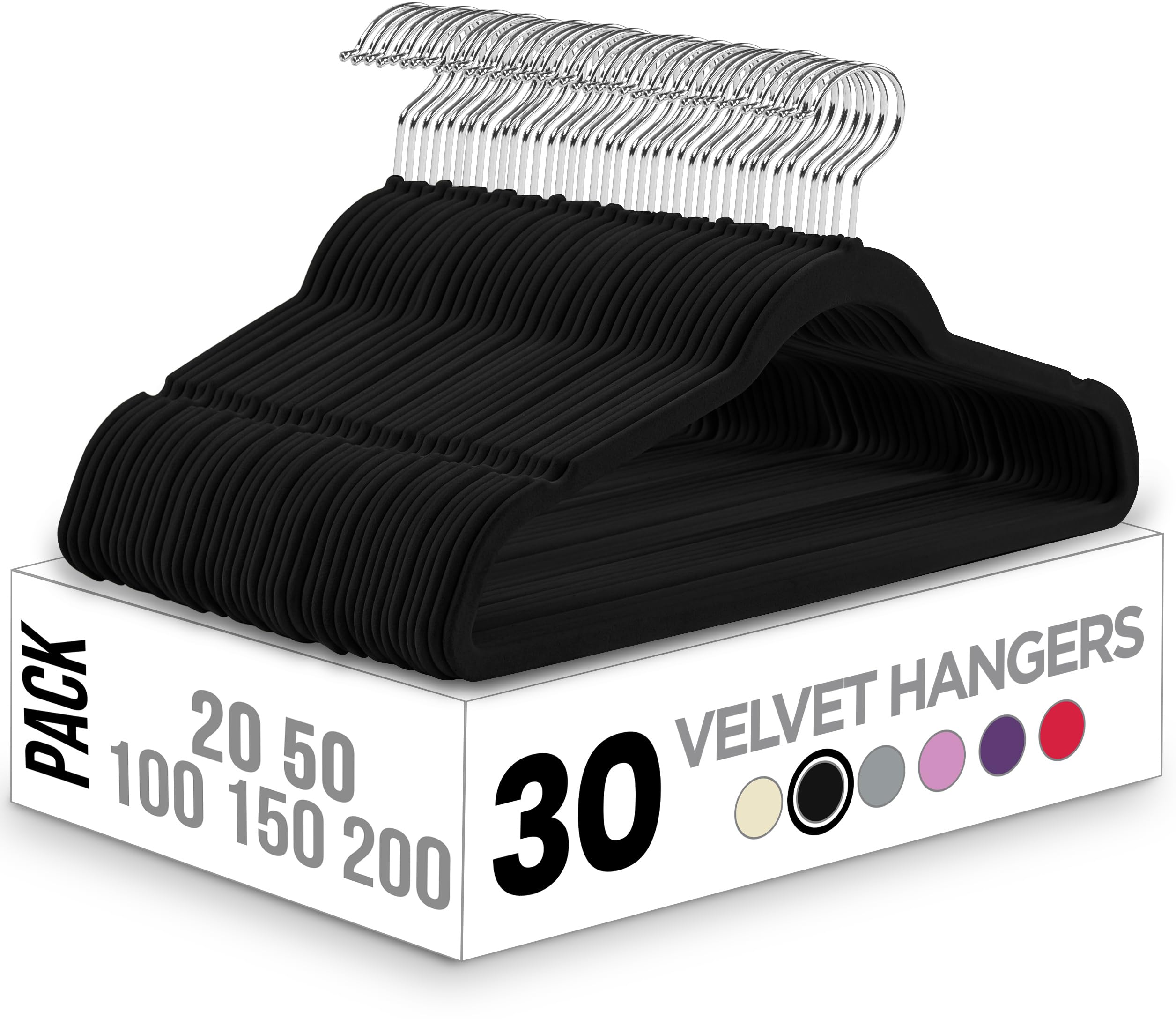 Utopia Home 30-Pack Velvet Hangers - Non-Slip Black Clothes Hangers with 360° Rotating Hooks - Heavy Duty Coat & Pants Hangers for Wardrobe Organization - Perfect for Closet, Laundry Room & Travel