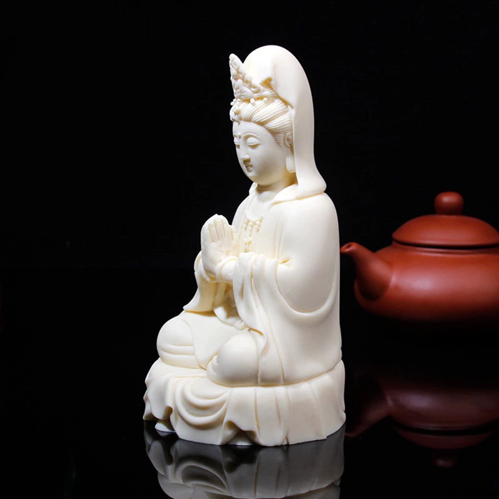 White Kuanyin Buddha Statue - Elegant Home & Office Decor, Goddess of Mercy Statue for Meditation, Feng Shui & Spiritual Healing