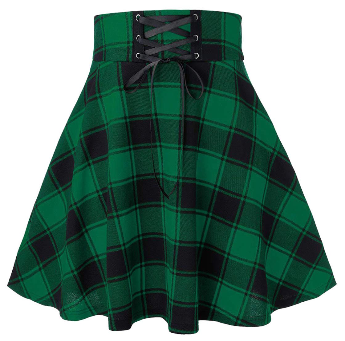 Loveimgs Women's Cute High Waist Flared Plaid Skater Skirt - Drawstring A-Line Swing Mini Skirt for Cheerleading, Dance & Casual Wear