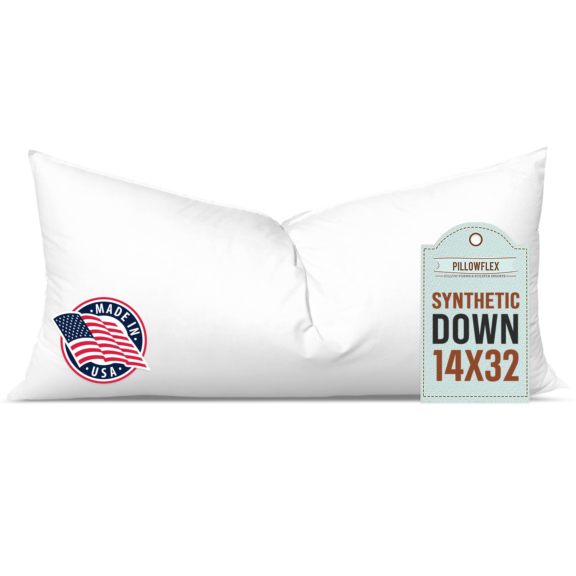Pillowflex Synthetic Down Pillow Insert - 14x32 Down Alternative Pillow, Ultra Soft Hypoallergenic Body Pillow for Sleeping, Lumbar Support, Back Pain Relief - Perfect for Bed, Sofa & Home Decor