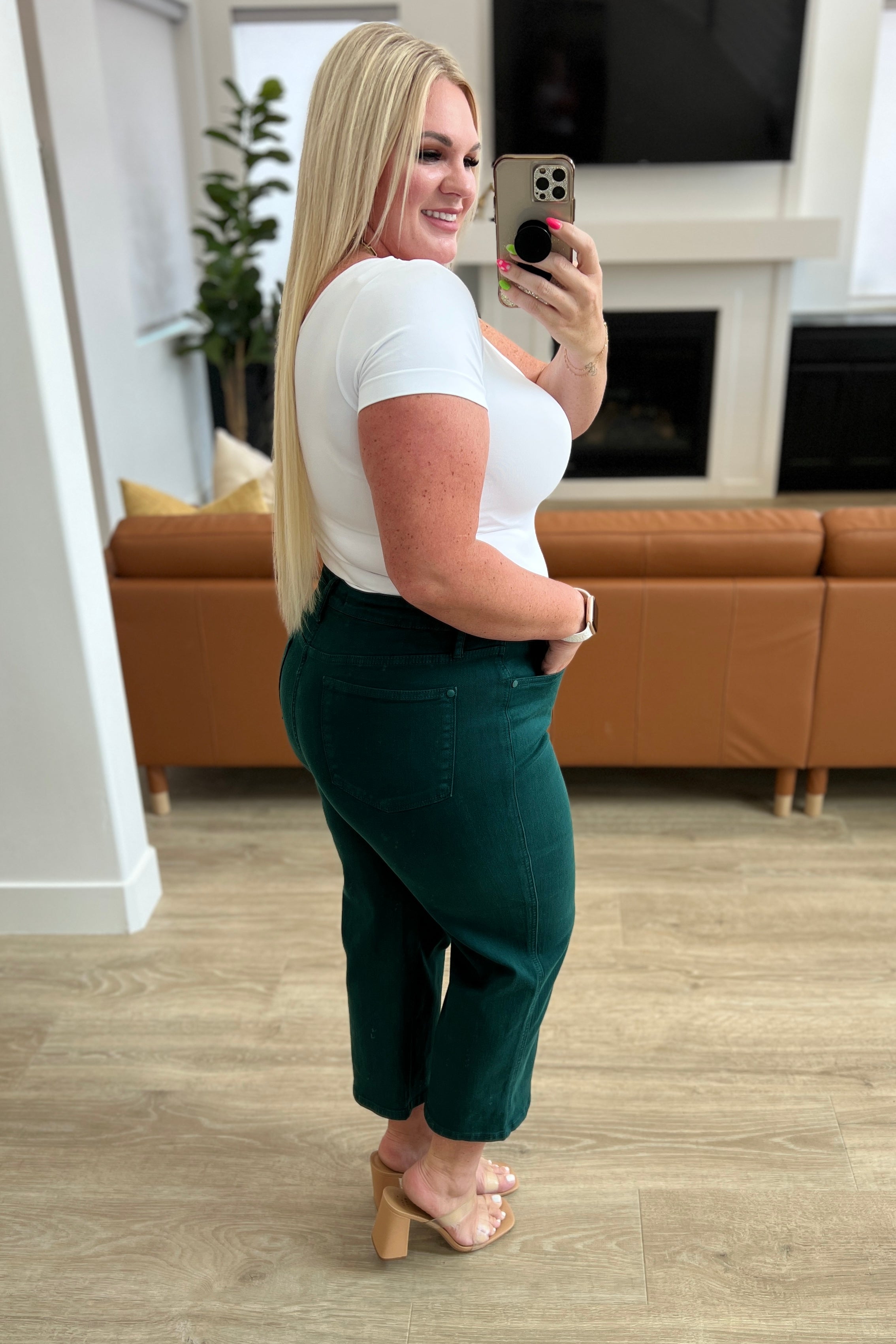 Briar High Rise Control Top Wide Leg Crop Jeans in Teal | Women's Fashion Stretch Denim Pants | Perfect for Casual Outfits & Streetwear Looks