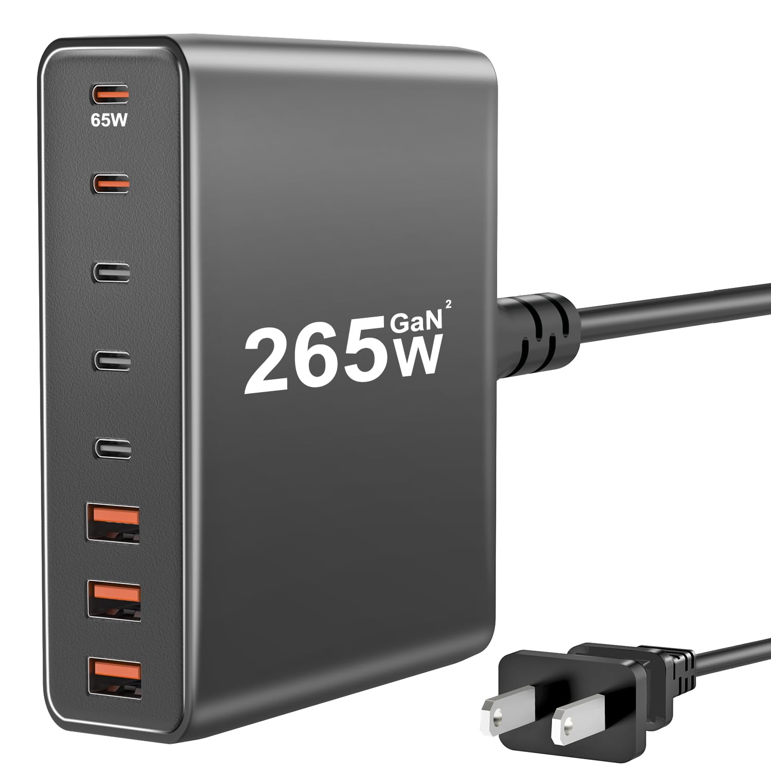 265W 8-Port USB C Charging Station - Fast Multi-Port Charger for MacBook, iPad, iPhone, Samsung & Android Phones | 65W Power Adapter for Home, Office & Travel | Multiple Device Charging Solution