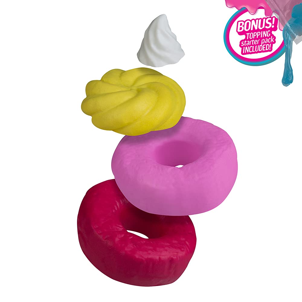 ORB 35774 Slimi Cafe Squishie Donut Stack Starter Pack with Hole-Ties - DIY Squeeze Pastry Toys for Kids Ages 8+ (Pink/Yellow) - Fun Stress Relief & Sensory Play for Home, Classroom & Travel