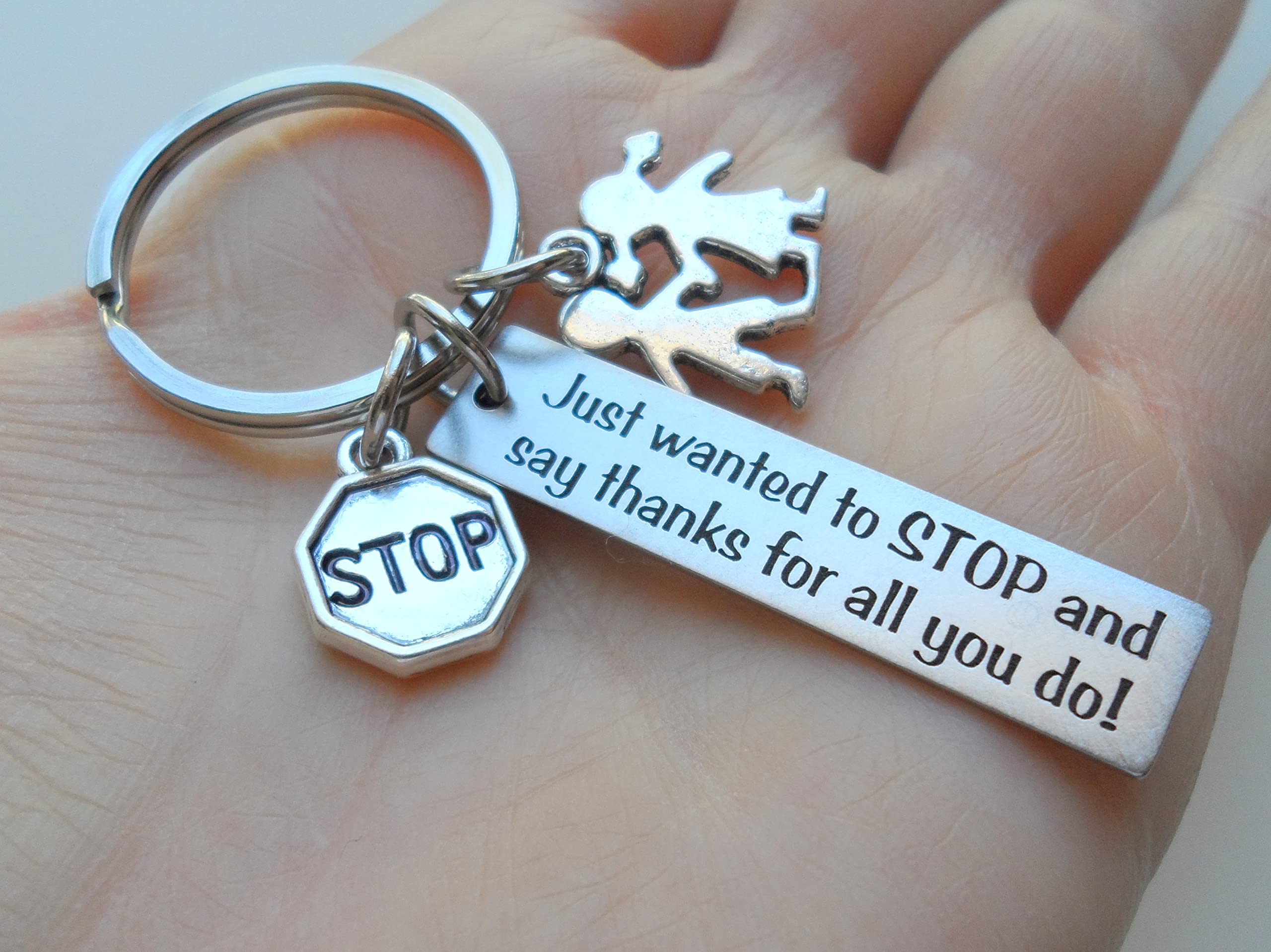 Custom Stop Sign Keychain with Children Charm - Perfect School Crossing Guard Appreciation Gift & Thank You Present for Traffic Safety Volunteers (Ideal for Teacher Appreciation Week, Retirement Gifts & Daily Commute Accessories)