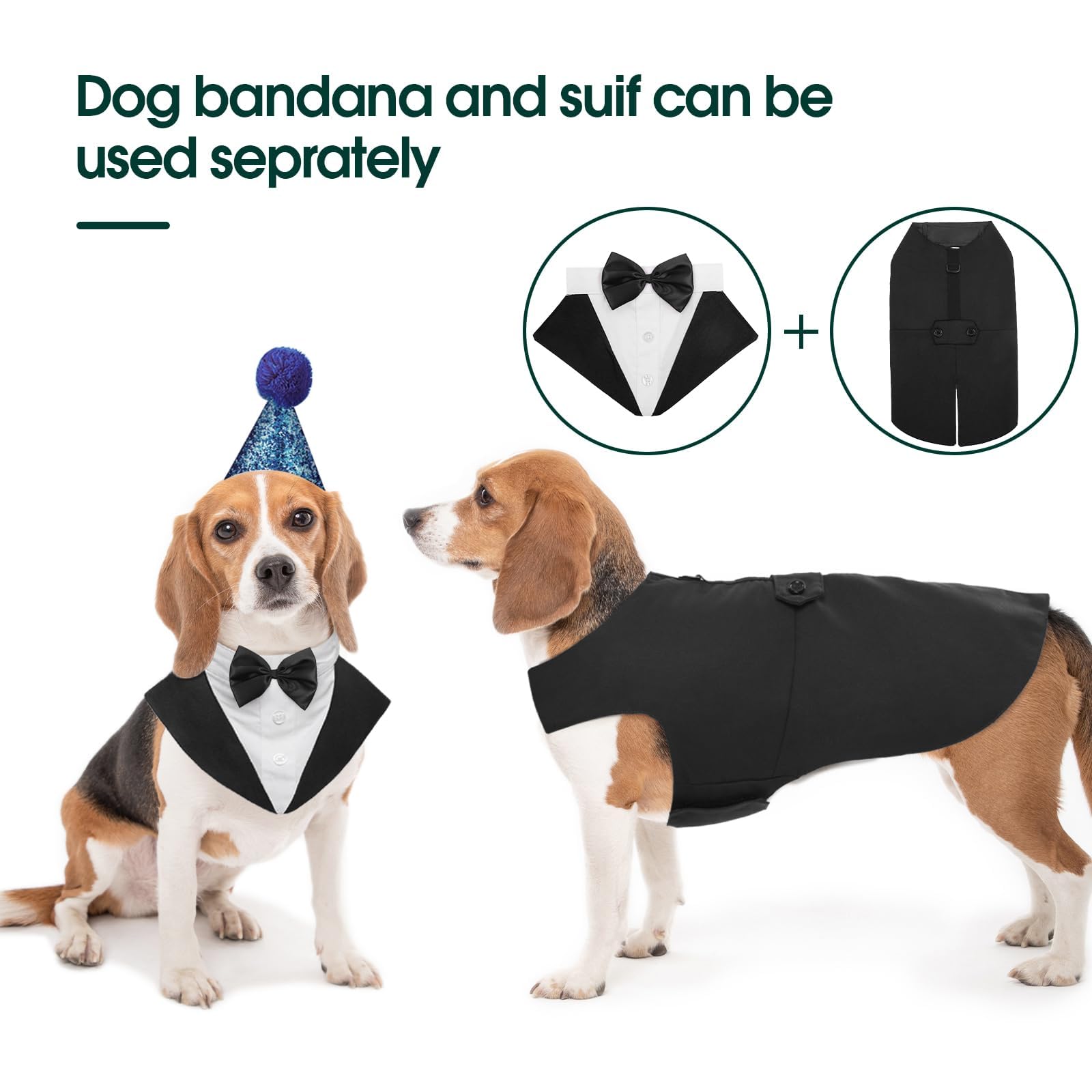 Kuoser Dog Tuxedo Suit & Bandana Set - Formal Wedding Party Attire for Medium & Large Dogs (Golden Retriever, Samoyed, Bulldog) - Perfect for Weddings, Parties & Special Occasions