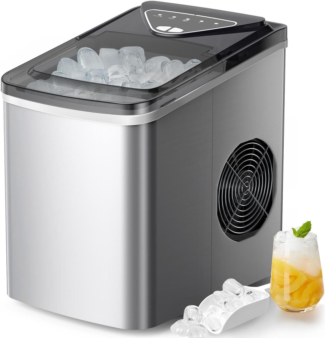 Totnz Countertop Ice Maker Machine - 26lbs in 24Hrs, 9 Ice Cubes Ready in 6 Mins, Auto-Cleaning Portable Ice Maker with Basket and Scoop, Stainless Steel for Home, Kitchen, Office, Party, and Outdoor Use