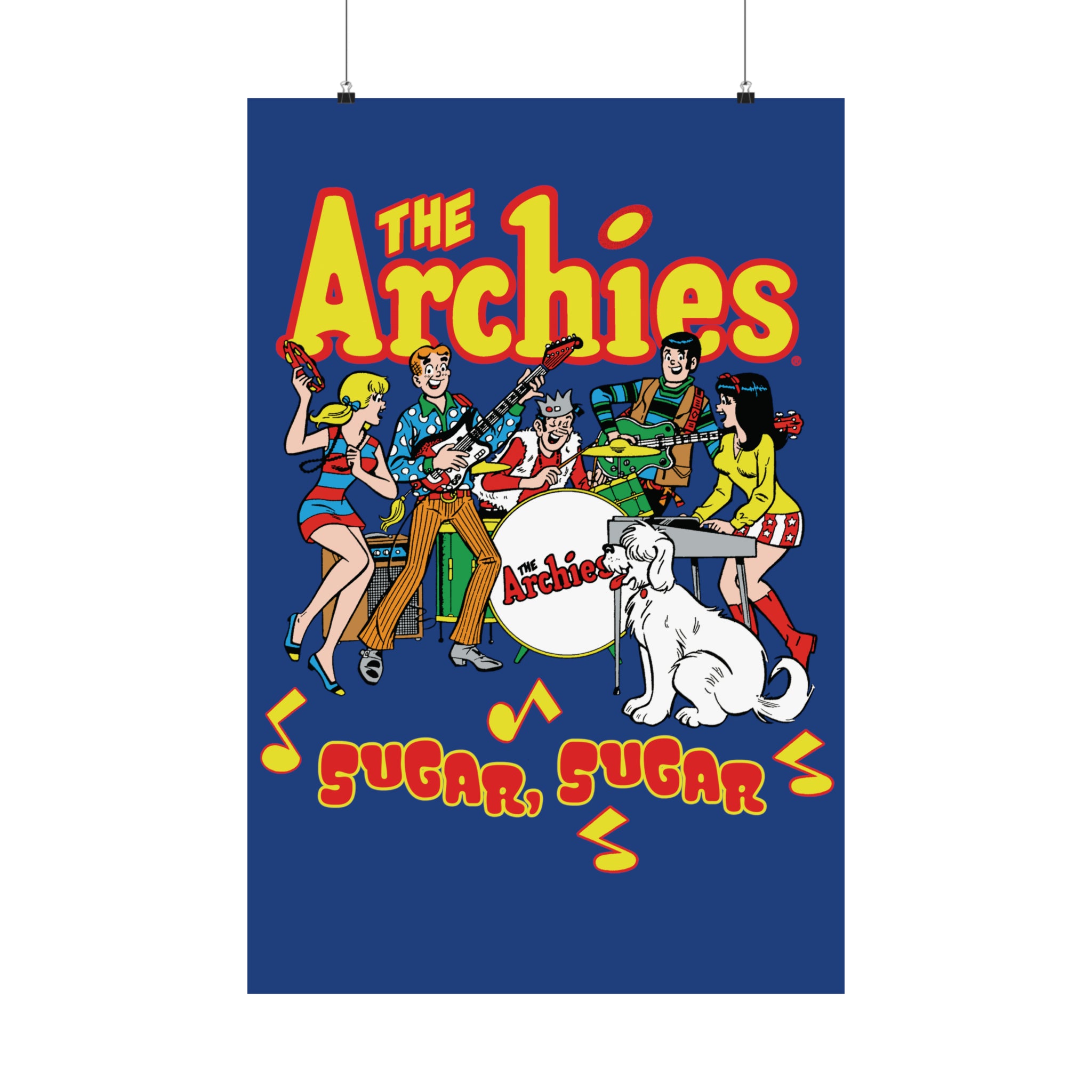The Archies Sugar Sugar Matte Vertical Poster - Featuring Archie, Betty, Veronica, Jughead, Reggie & Hot Dog - Vintage Comic Decor for Bedroom, Office & Music Room