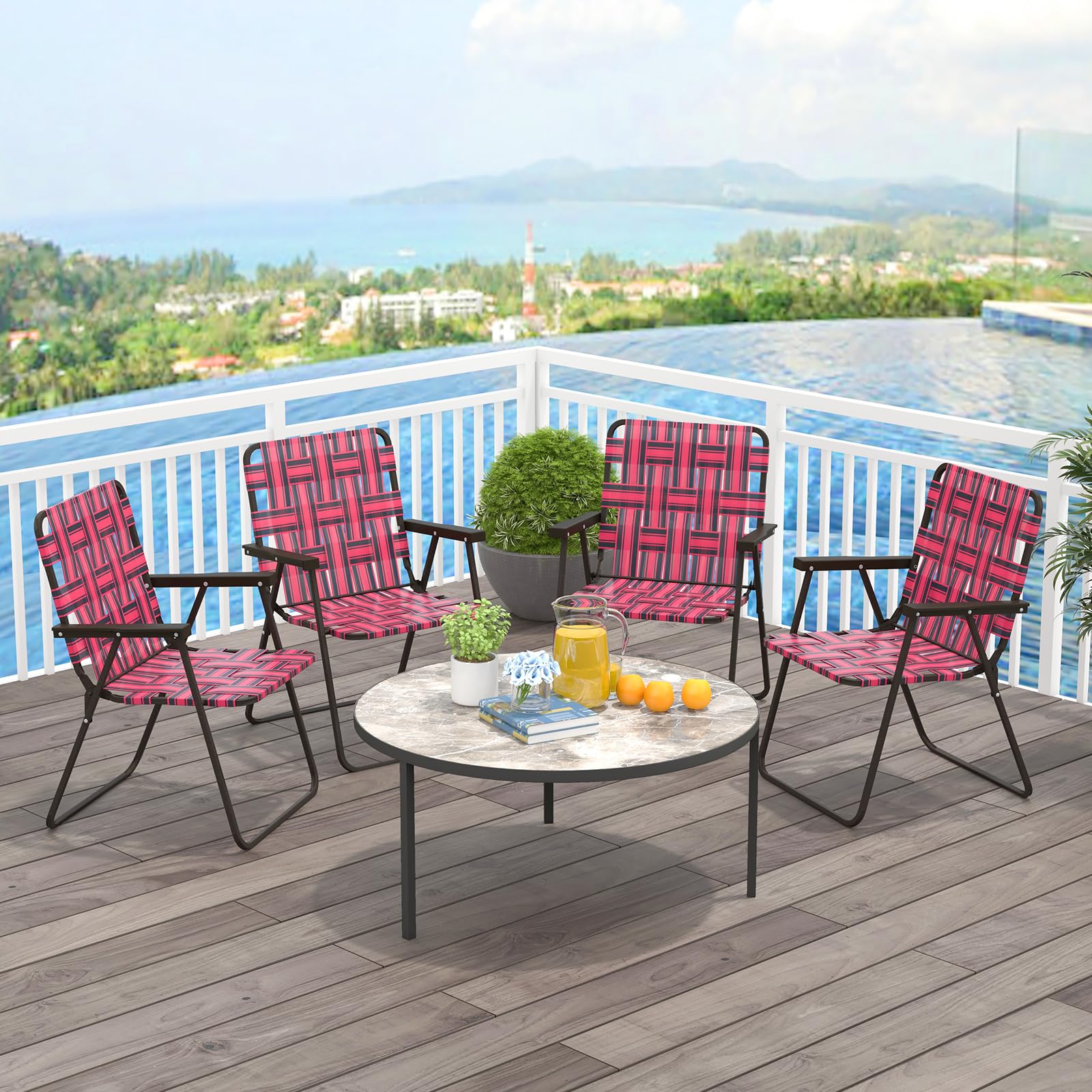 Tangkula 6-Pack Folding Lawn Chairs - Heavy Duty Metal Frame Webbed Patio Chairs with Wide Armrests | Portable Outdoor Dining Chairs for Backyard, Camping, Beach & Poolside | Perfect for Picnics, BBQs and Summer Relaxation